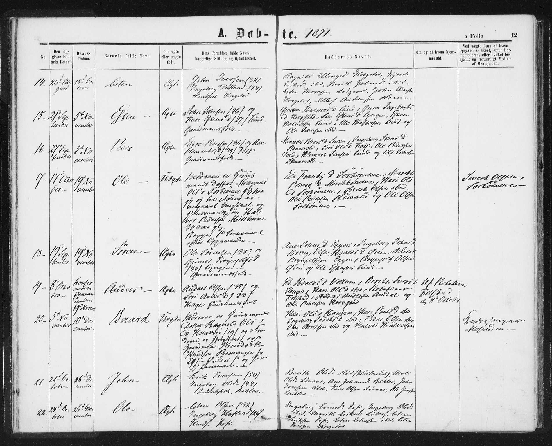 Ministerialprotokoller, klokkerbøker og fødselsregistre - Sør-Trøndelag, SAT/A-1456/692/L1104: Ministerialbok nr. 692A04, 1862-1878, s. 12