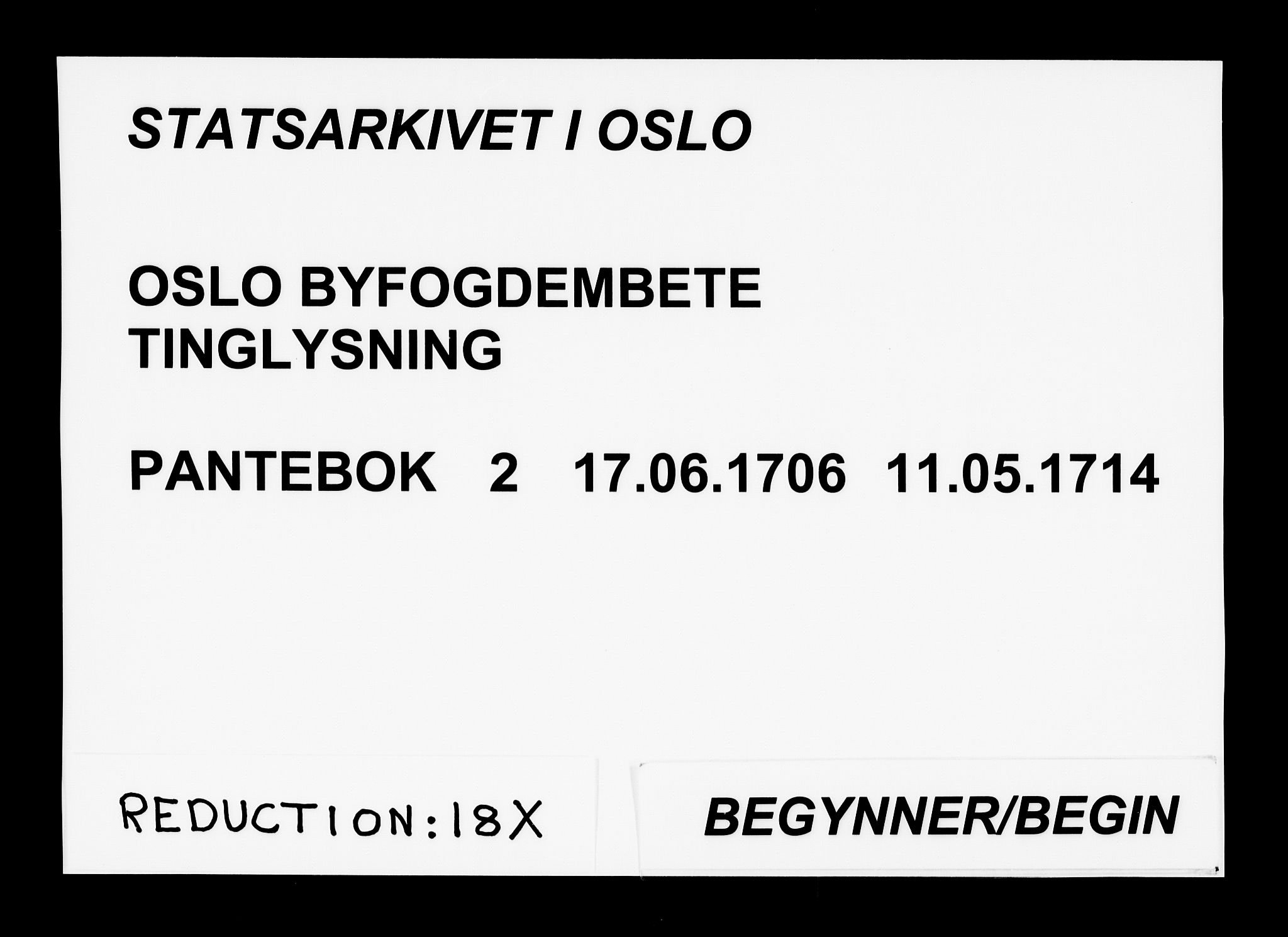 Christiania byfogd, AV/SAO-A-11543/G/Gb/Gba/L0002: Pantebok nr. 2, 1706-1714