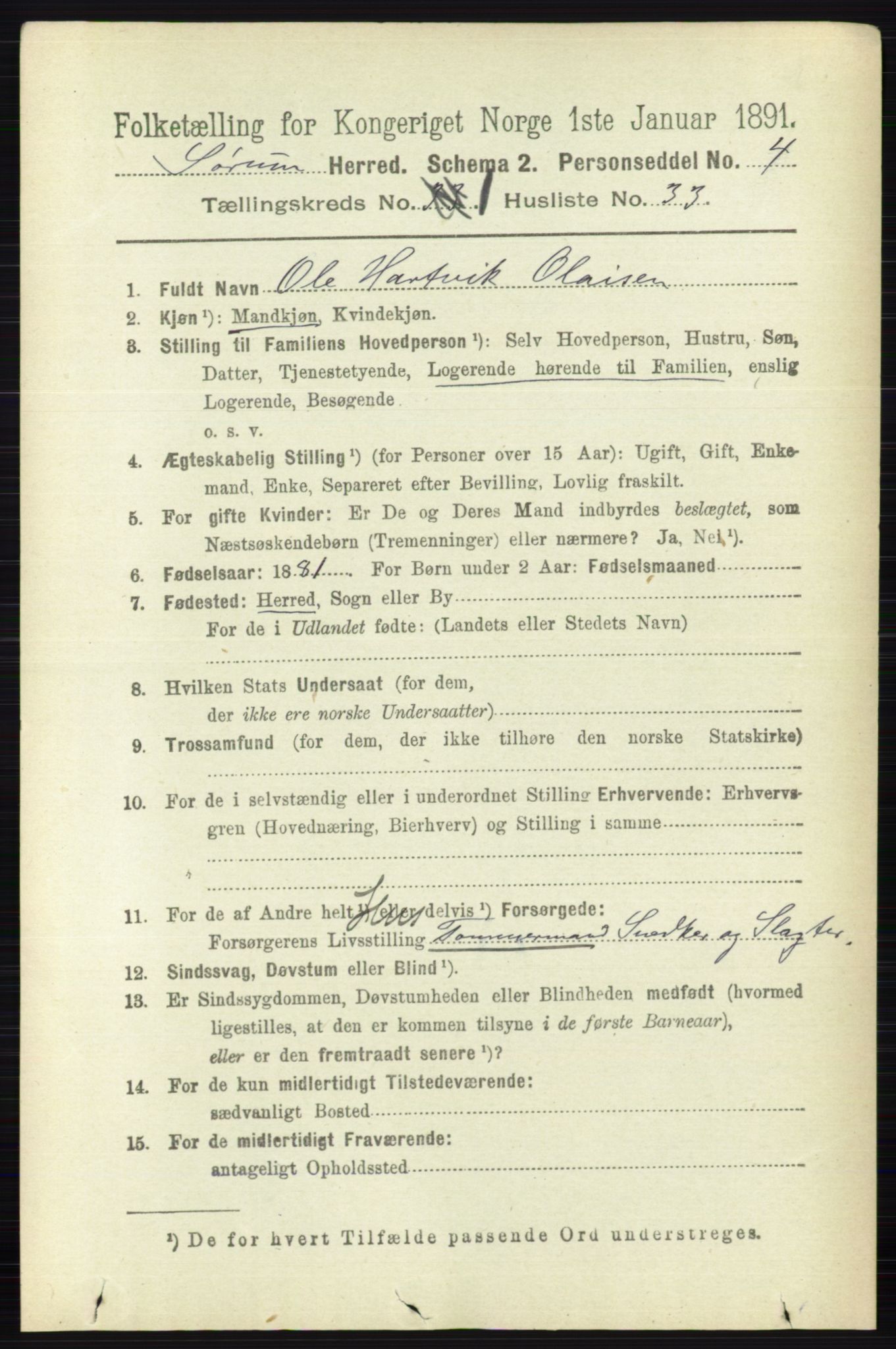 RA, Folketelling 1891 for 0226 Sørum herred, 1891, s. 309