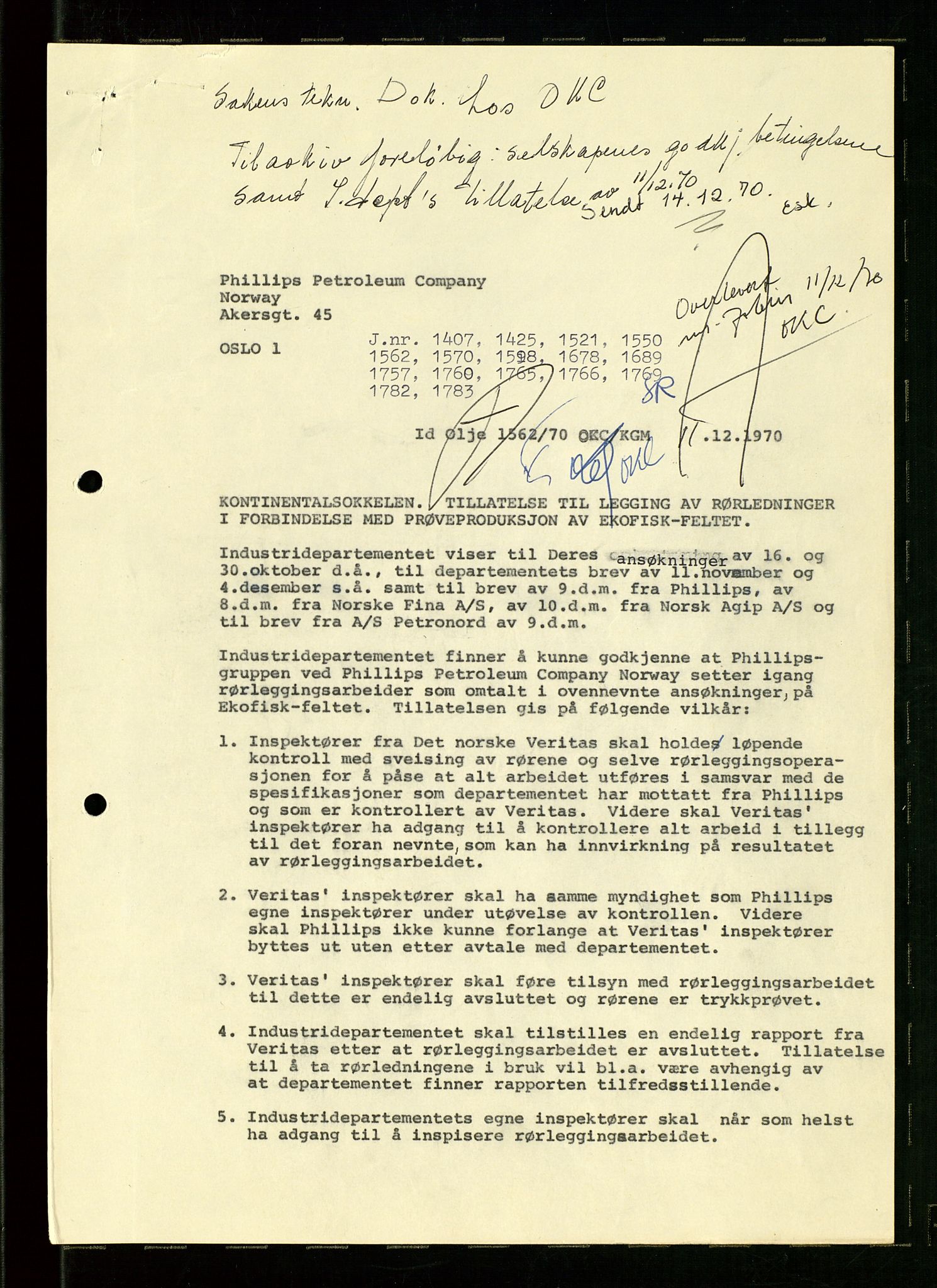 Industridepartementet, Oljekontoret, AV/SAST-A-101348/Dc/L0003: Ekofisk prosjekt, utbygging av Ekofiskfeltet, diverse, 1970-1972