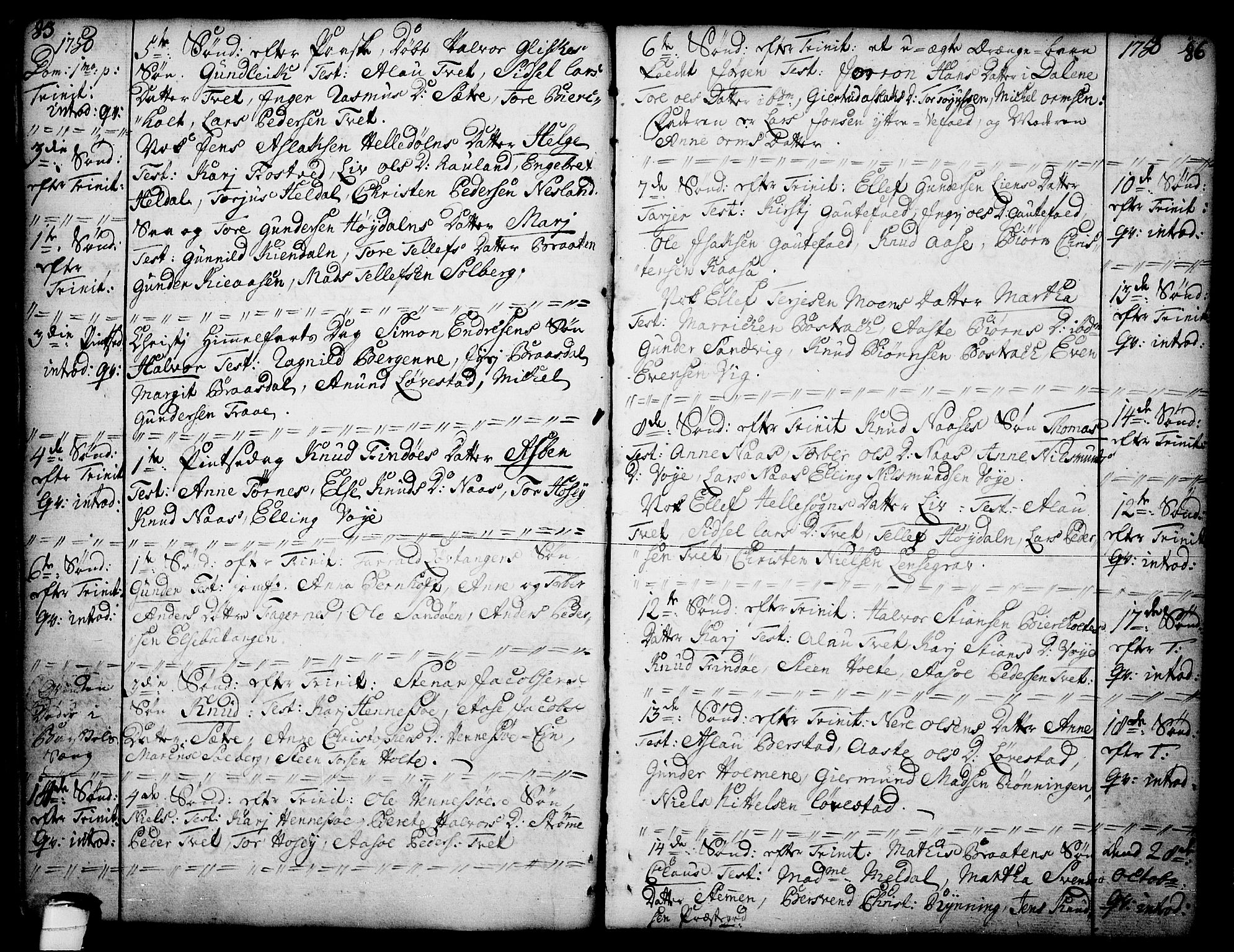 Drangedal kirkebøker, AV/SAKO-A-258/F/Fa/L0002: Ministerialbok nr. 2, 1733-1753, s. 85-86
