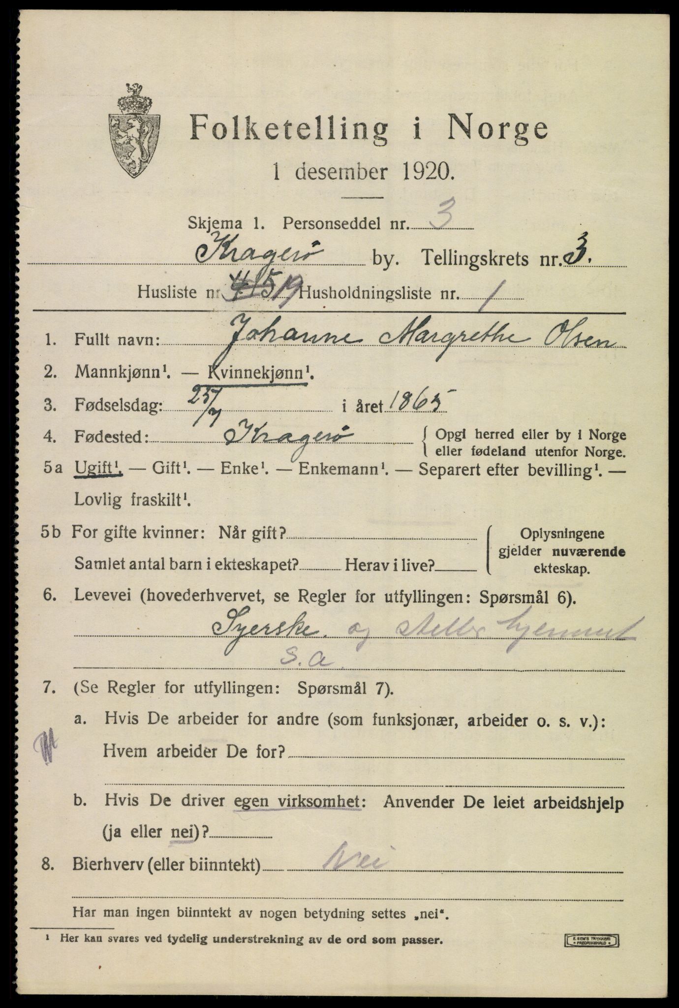 SAKO, Folketelling 1920 for 0801 Kragerø kjøpstad, 1920, s. 7281
