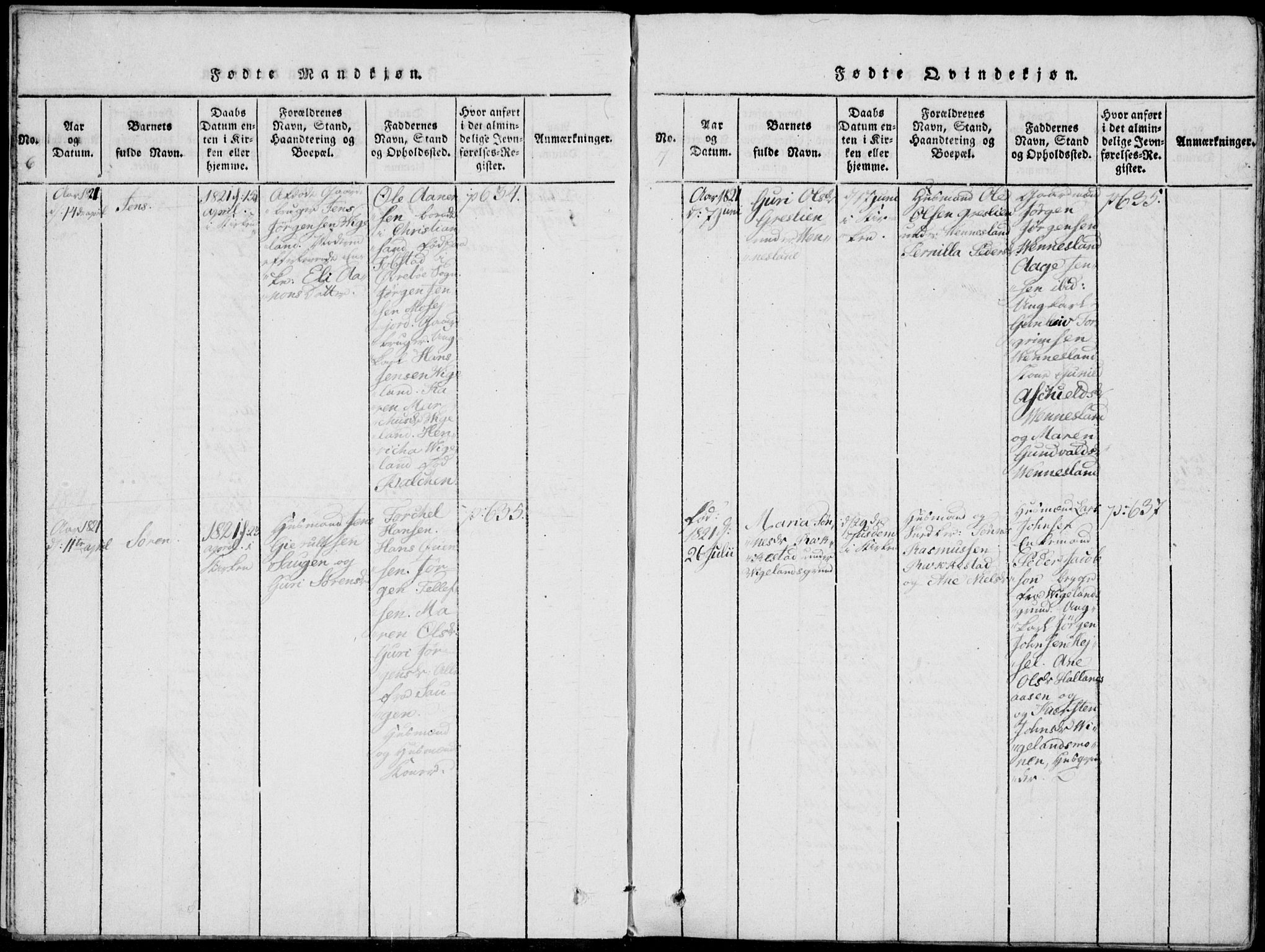 Vennesla sokneprestkontor, SAK/1111-0045/Fa/Fab/L0003: Ministerialbok nr. A 3, 1820-1834, s. 6-7