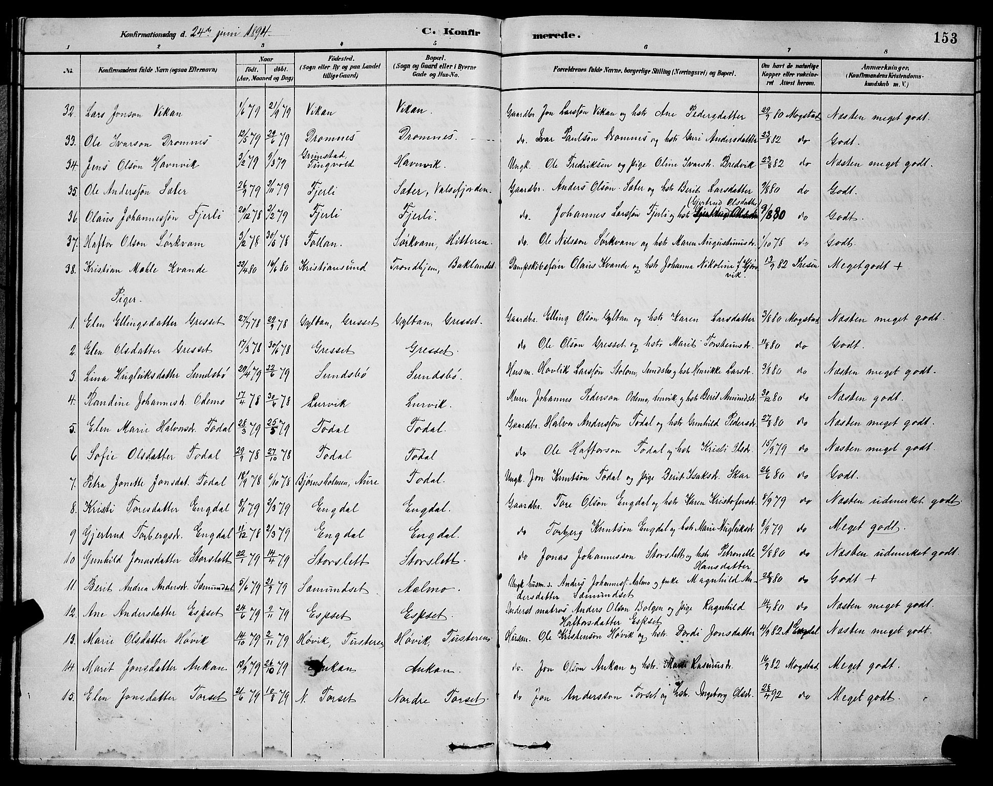 Ministerialprotokoller, klokkerbøker og fødselsregistre - Møre og Romsdal, AV/SAT-A-1454/578/L0909: Klokkerbok nr. 578C02, 1882-1900, s. 153