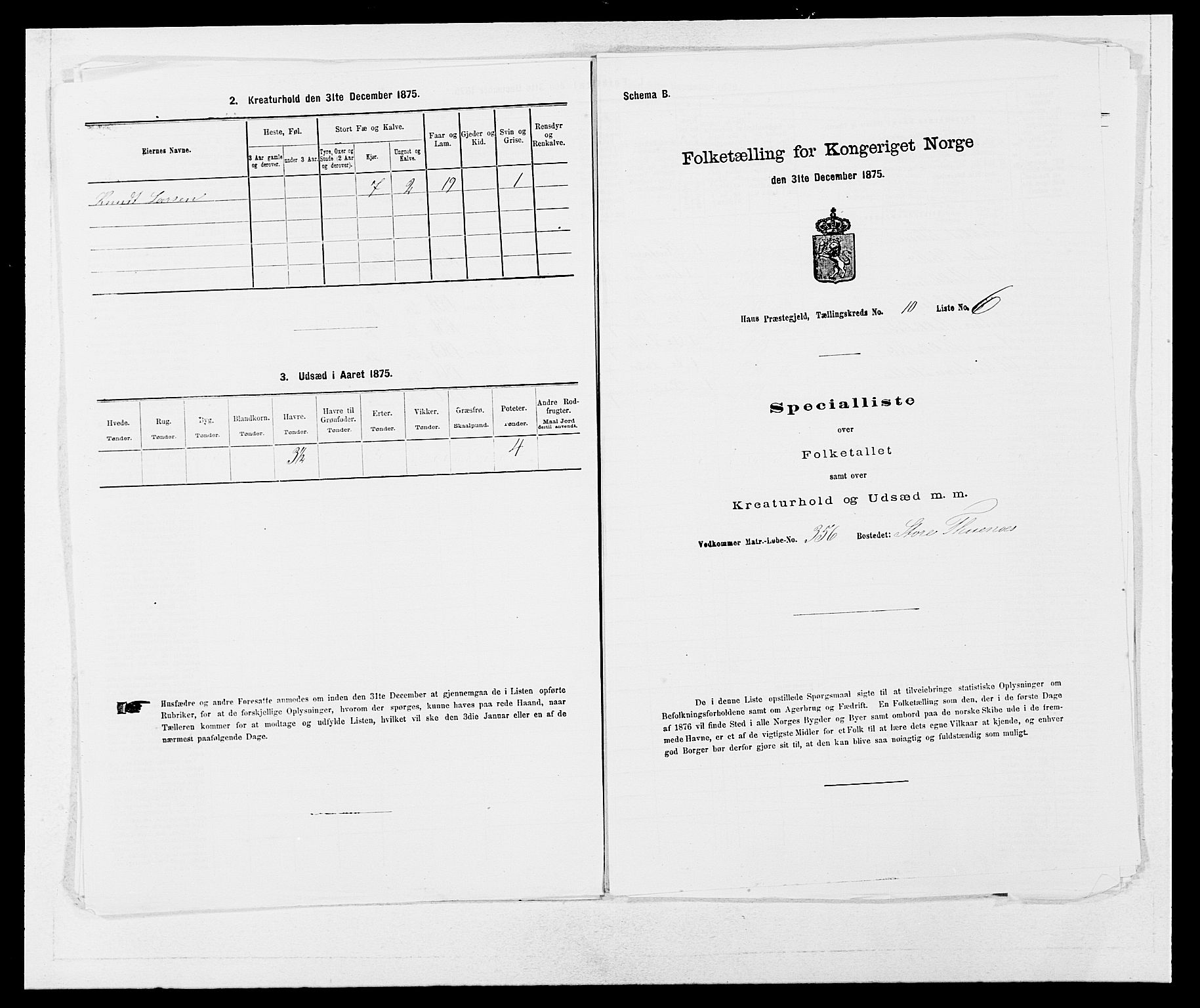 SAB, Folketelling 1875 for 1250P Haus prestegjeld, 1875, s. 1184