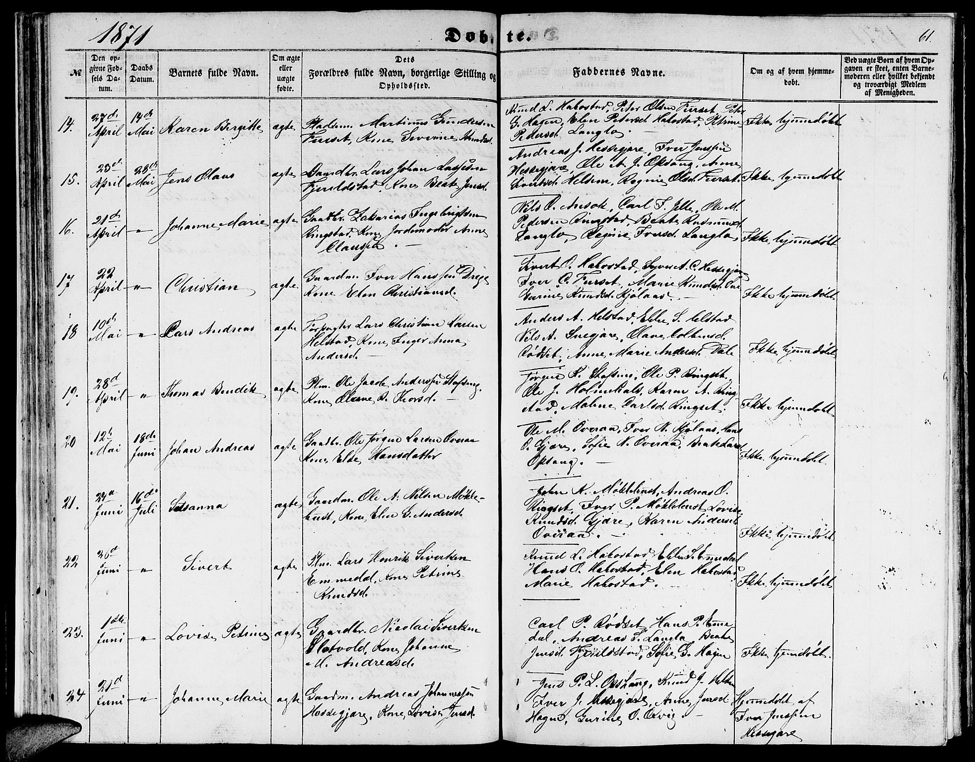Ministerialprotokoller, klokkerbøker og fødselsregistre - Møre og Romsdal, AV/SAT-A-1454/520/L0291: Klokkerbok nr. 520C03, 1854-1881, s. 61