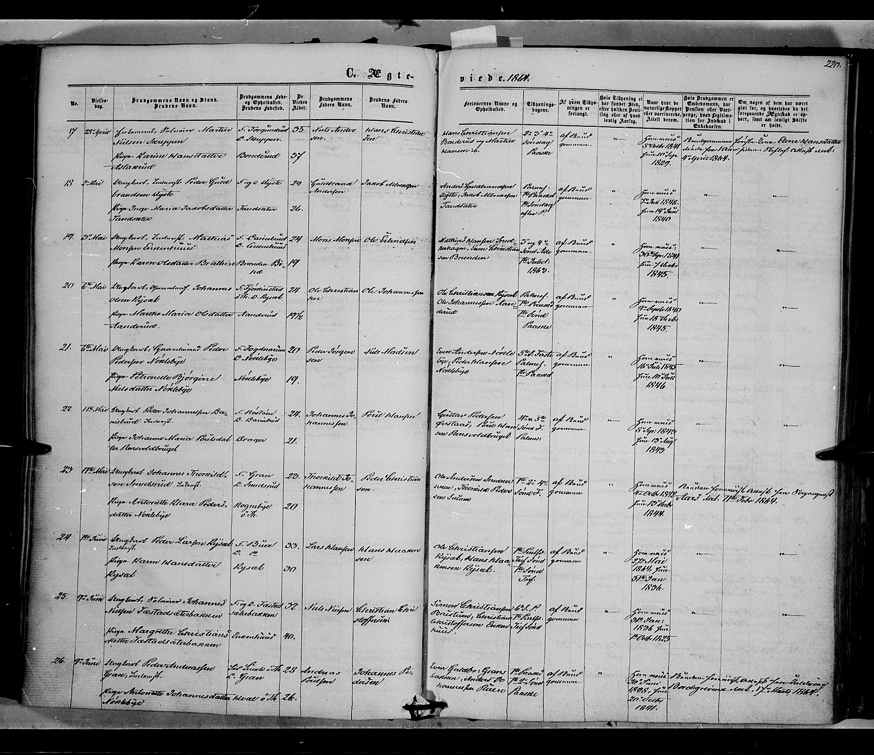 Vestre Toten prestekontor, SAH/PREST-108/H/Ha/Haa/L0007: Ministerialbok nr. 7, 1862-1869, s. 220