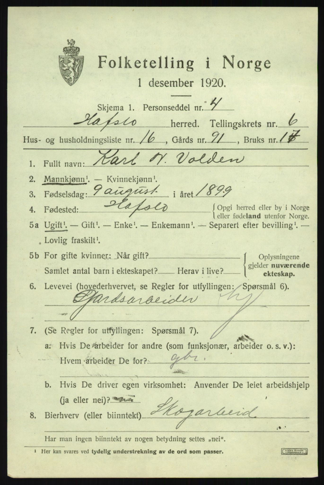SAB, Folketelling 1920 for 1425 Hafslo herred, 1920, s. 4688