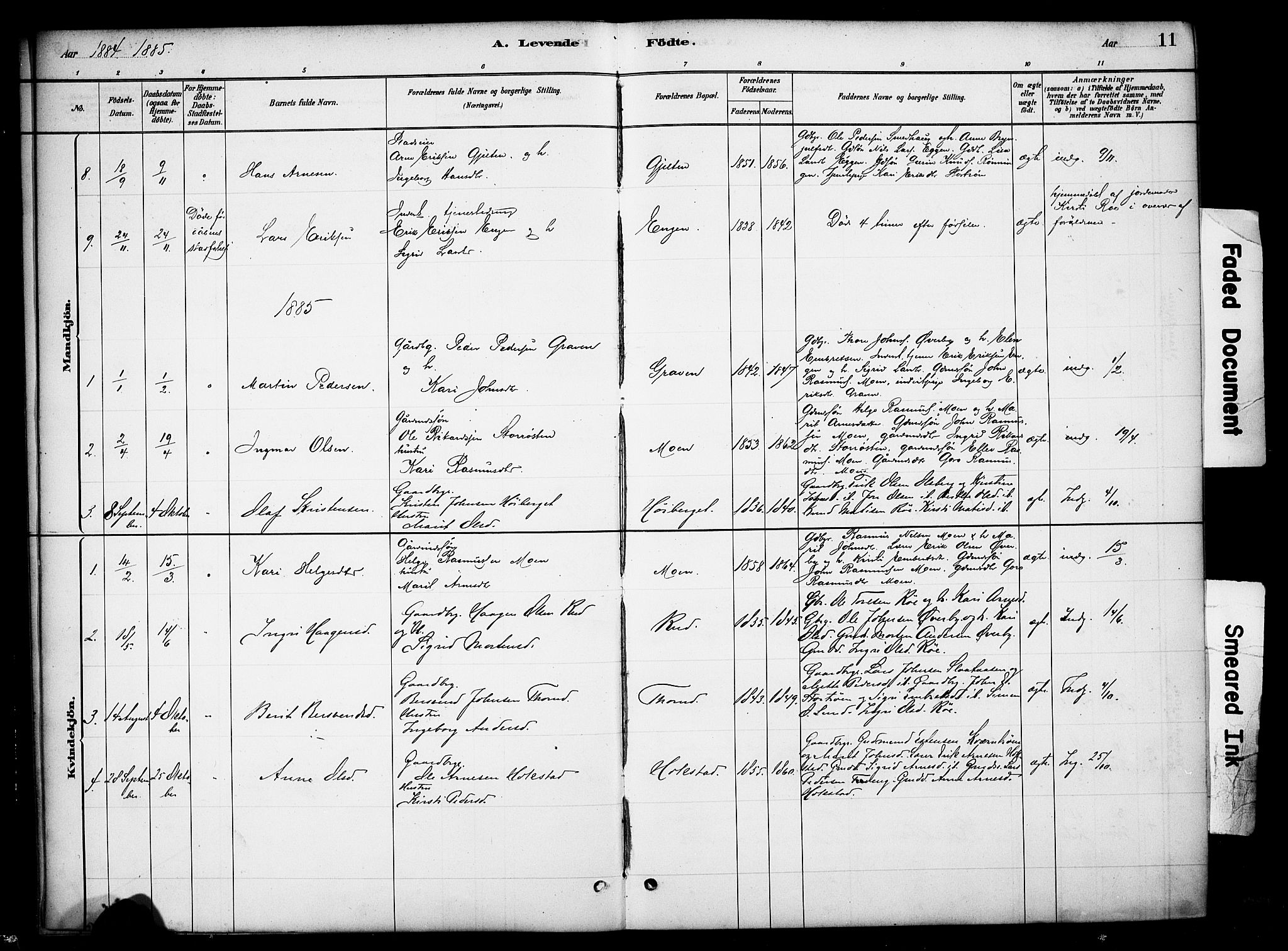 Tynset prestekontor, AV/SAH-PREST-058/H/Ha/Haa/L0023: Ministerialbok nr. 23, 1880-1901, s. 11