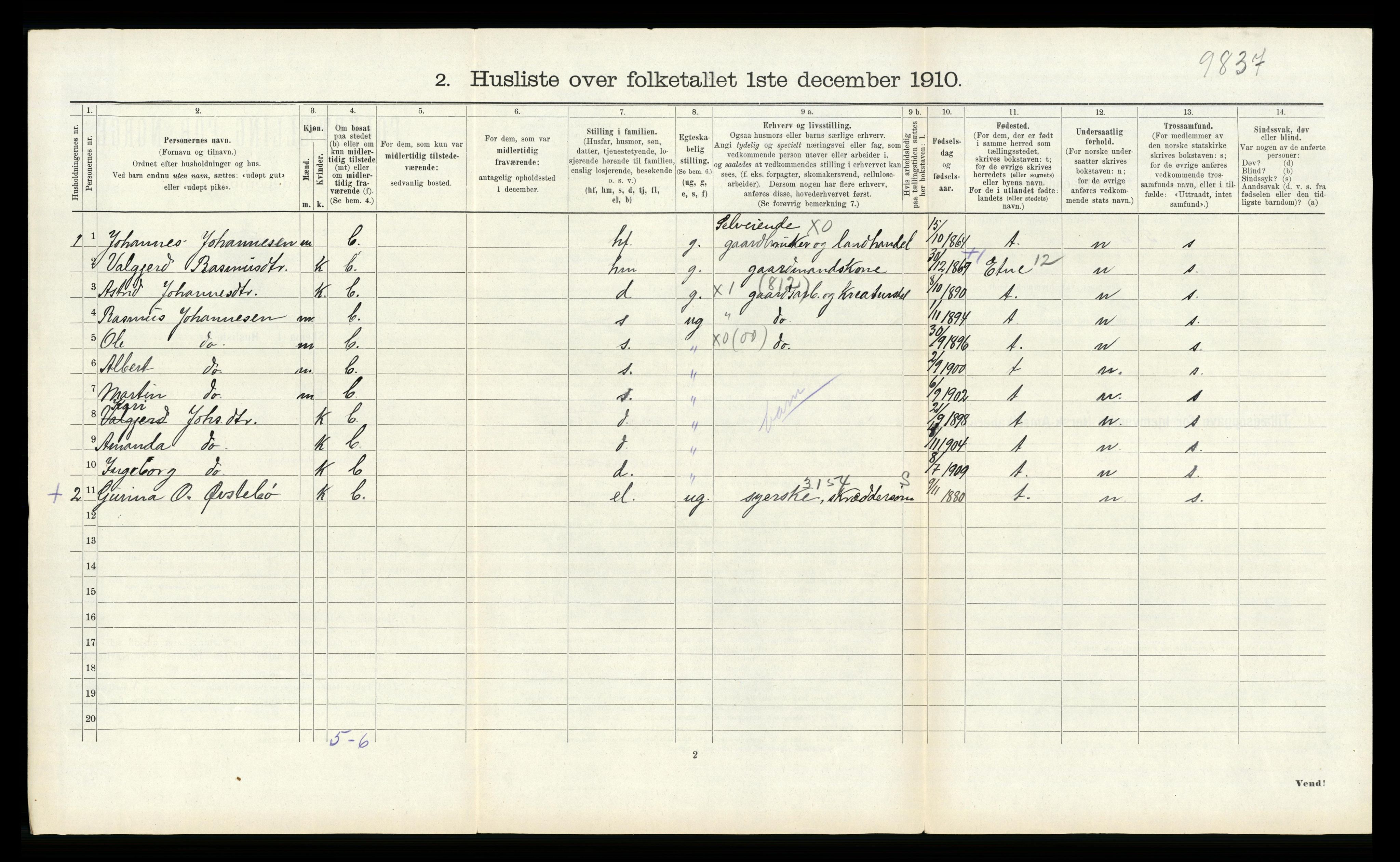 RA, Folketelling 1910 for 1212 Skånevik herred, 1910, s. 522