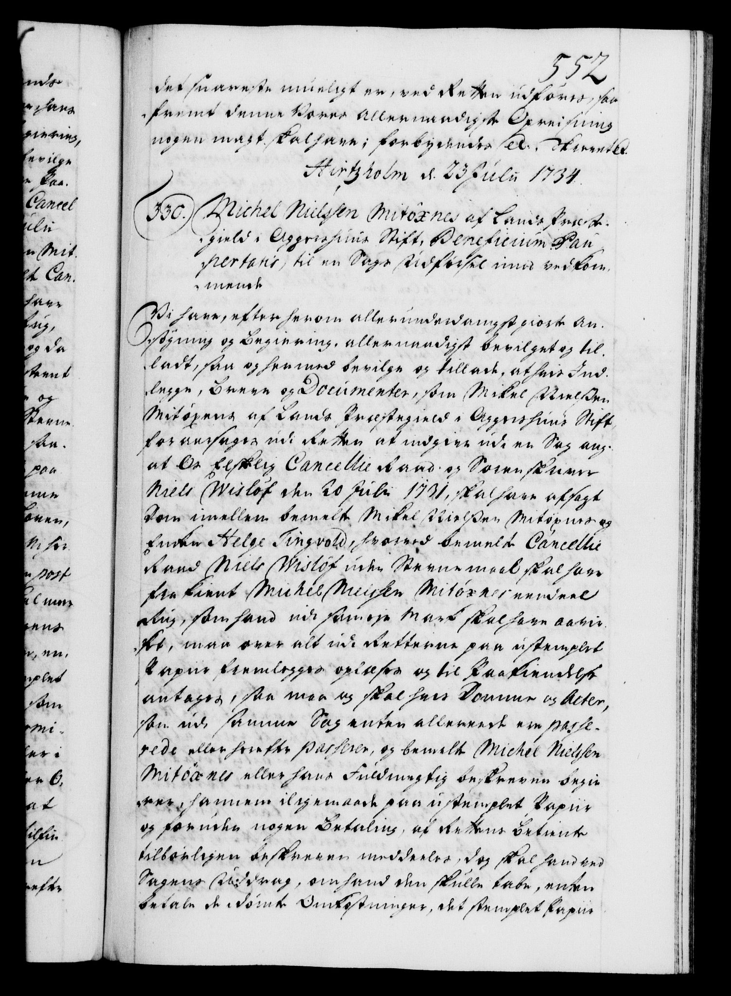 Danske Kanselli 1572-1799, AV/RA-EA-3023/F/Fc/Fca/Fcaa/L0028: Norske registre, 1733-1734, s. 552a