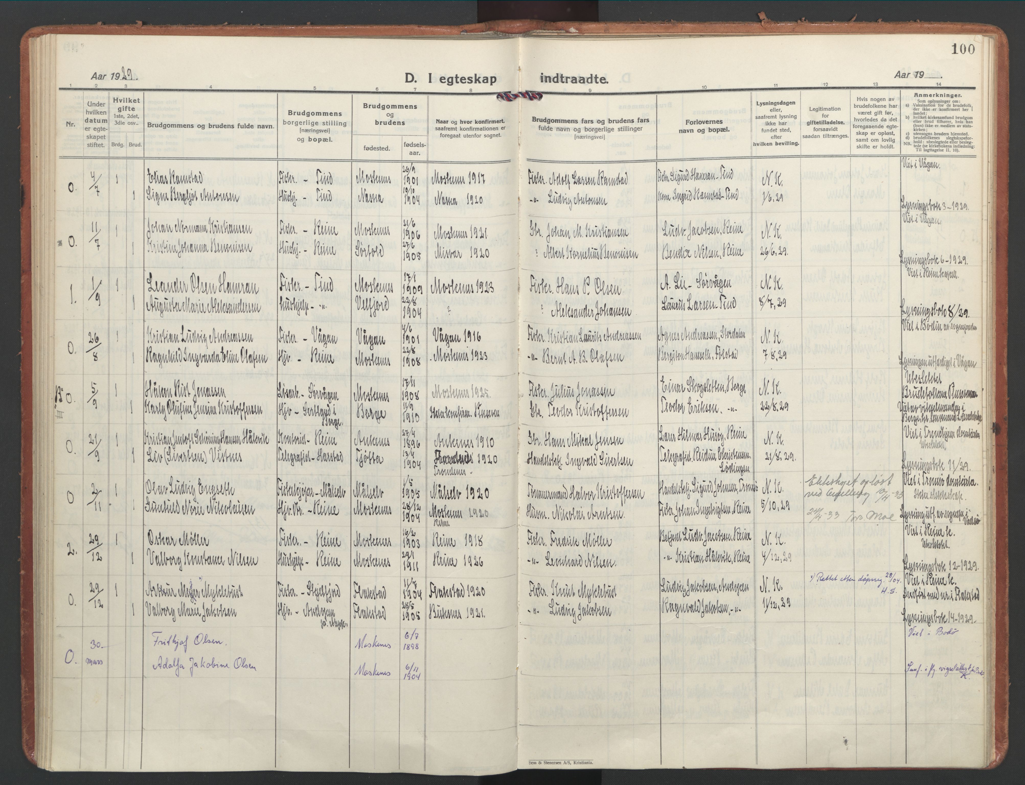 Ministerialprotokoller, klokkerbøker og fødselsregistre - Nordland, AV/SAT-A-1459/886/L1223: Ministerialbok nr. 886A05, 1926-1938, s. 100