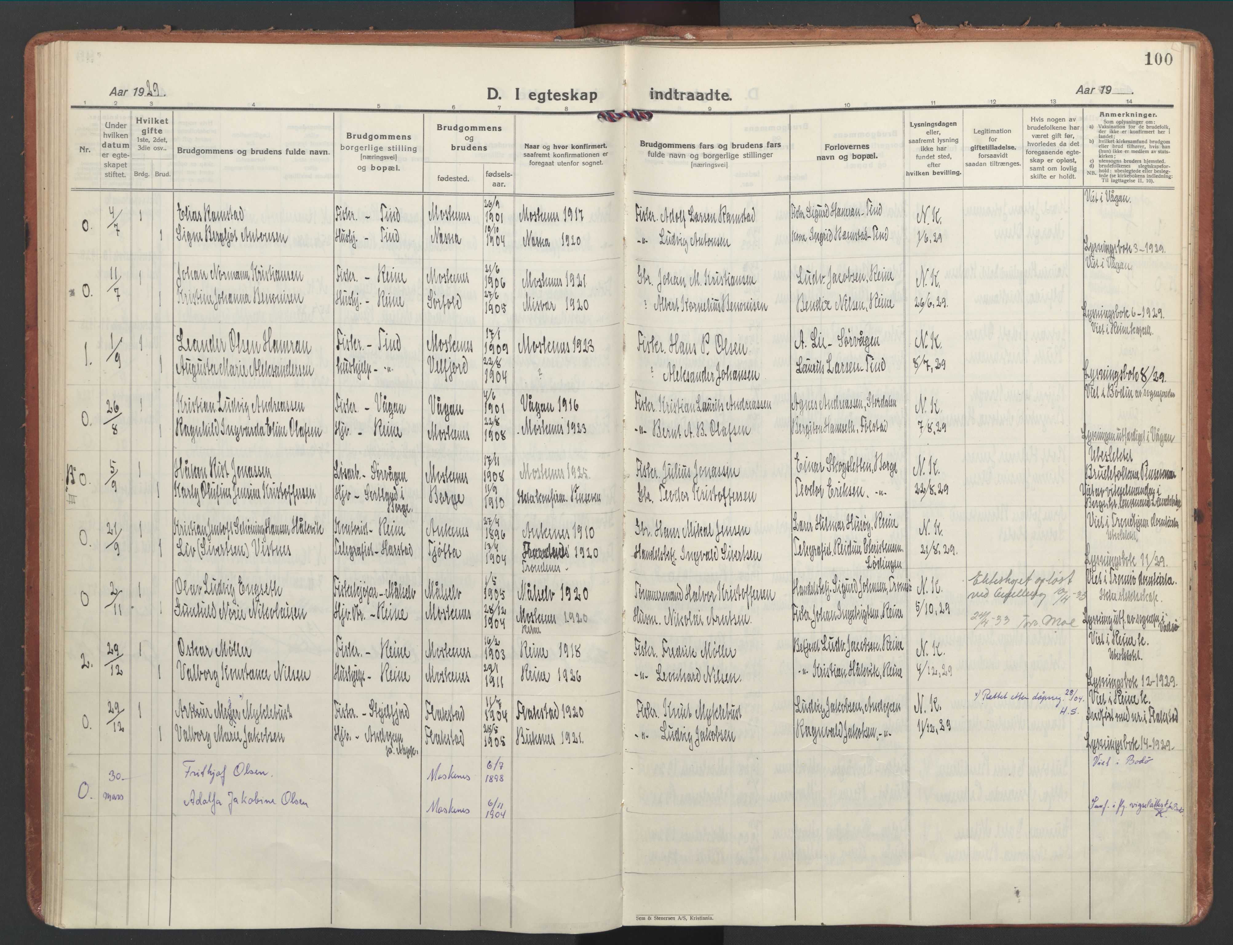 Ministerialprotokoller, klokkerbøker og fødselsregistre - Nordland, SAT/A-1459/886/L1223: Ministerialbok nr. 886A05, 1926-1938, s. 100