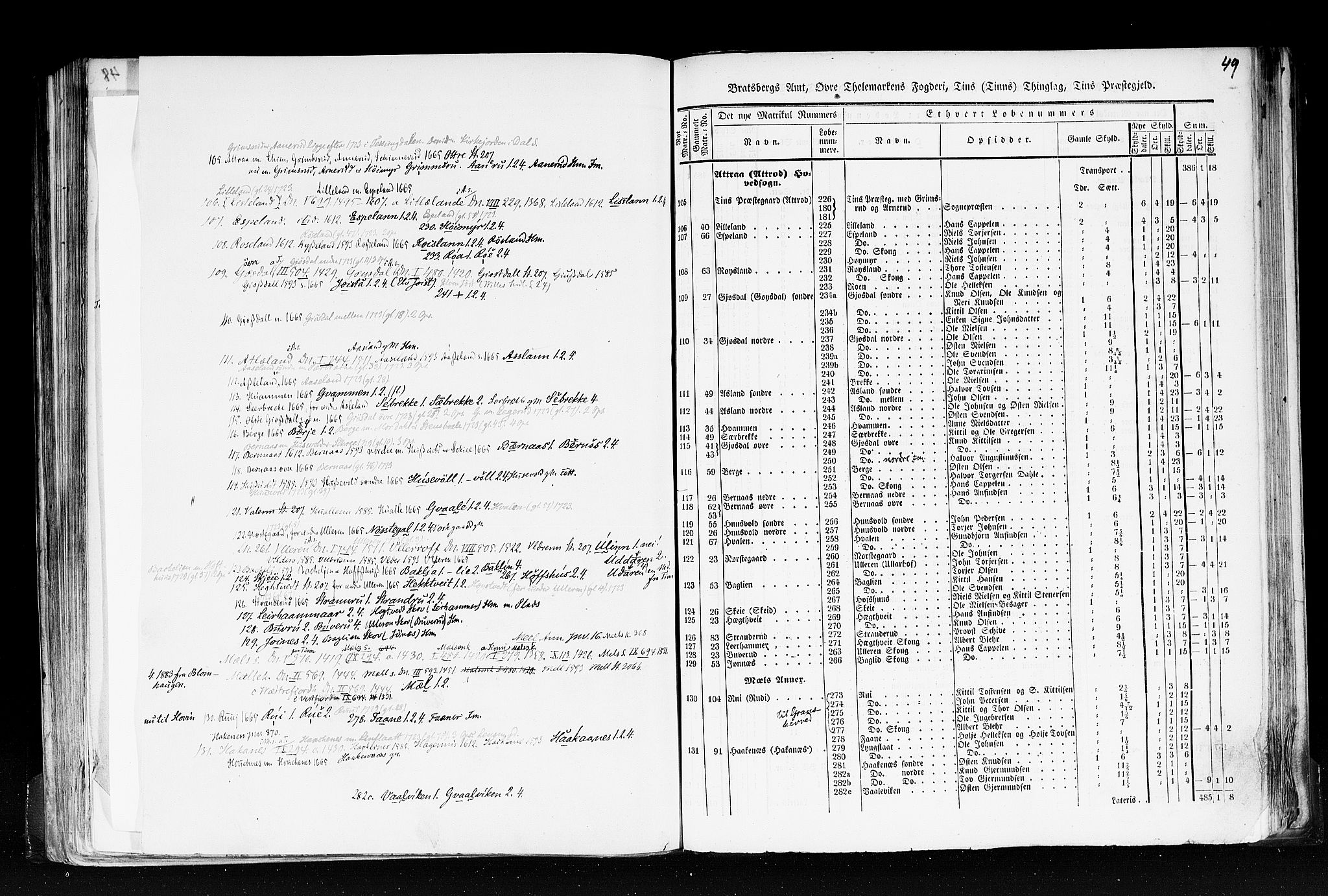 Rygh, AV/RA-PA-0034/F/Fb/L0007: Matrikkelen for 1838 - Bratsberg amt (Telemark fylke), 1838, s. 49a