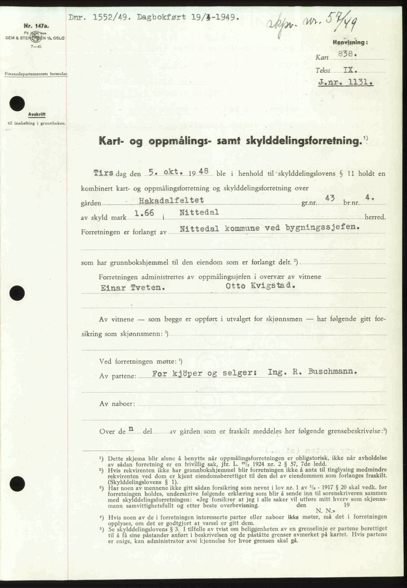 Nedre Romerike sorenskriveri, SAO/A-10469/G/Gb/Gbd/L0025: Pantebok nr. 25, 1949-1949, Dagboknr: 1552/1949