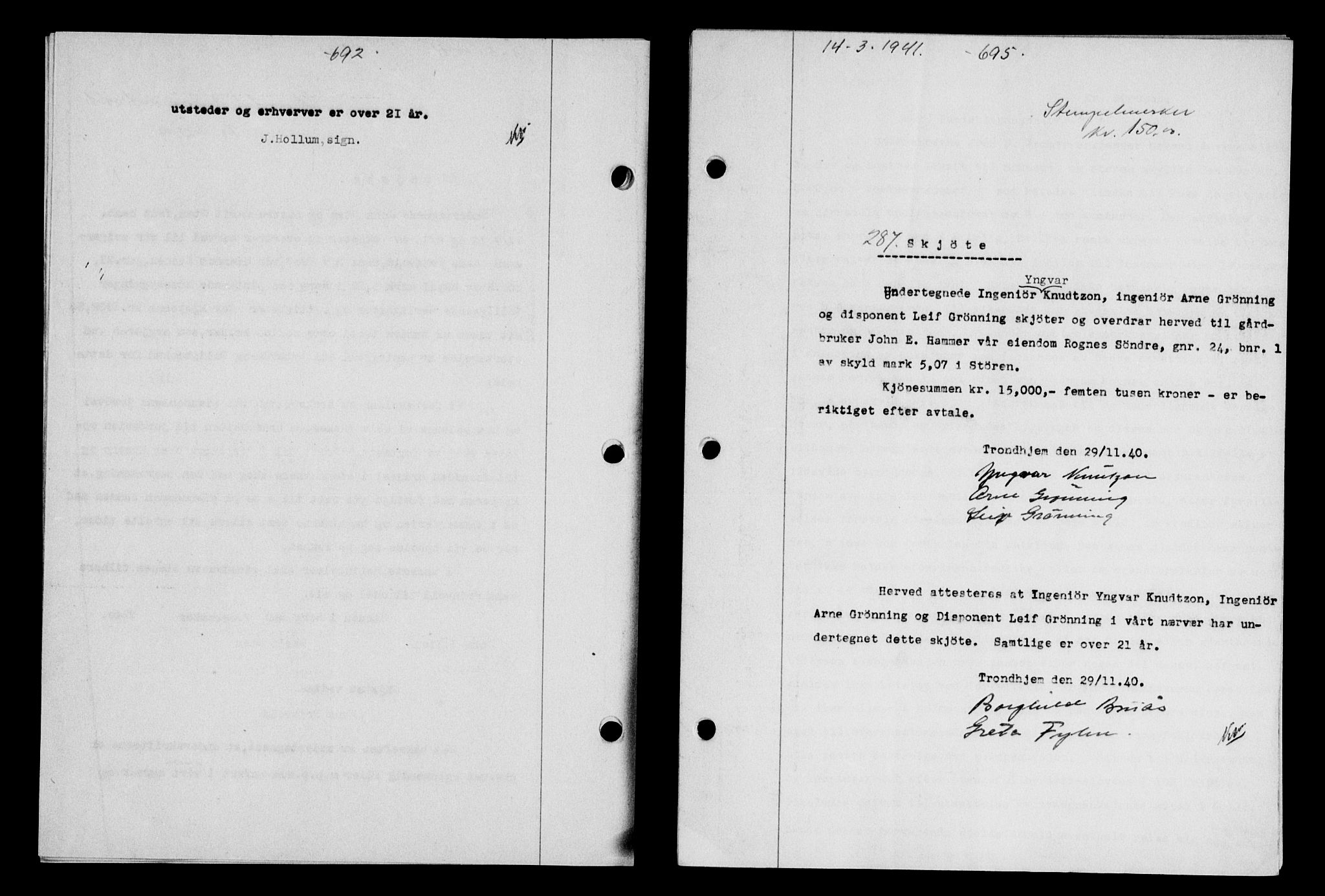 Gauldal sorenskriveri, SAT/A-0014/1/2/2C/L0052: Pantebok nr. 57, 1940-1941, Dagboknr: 287/1941