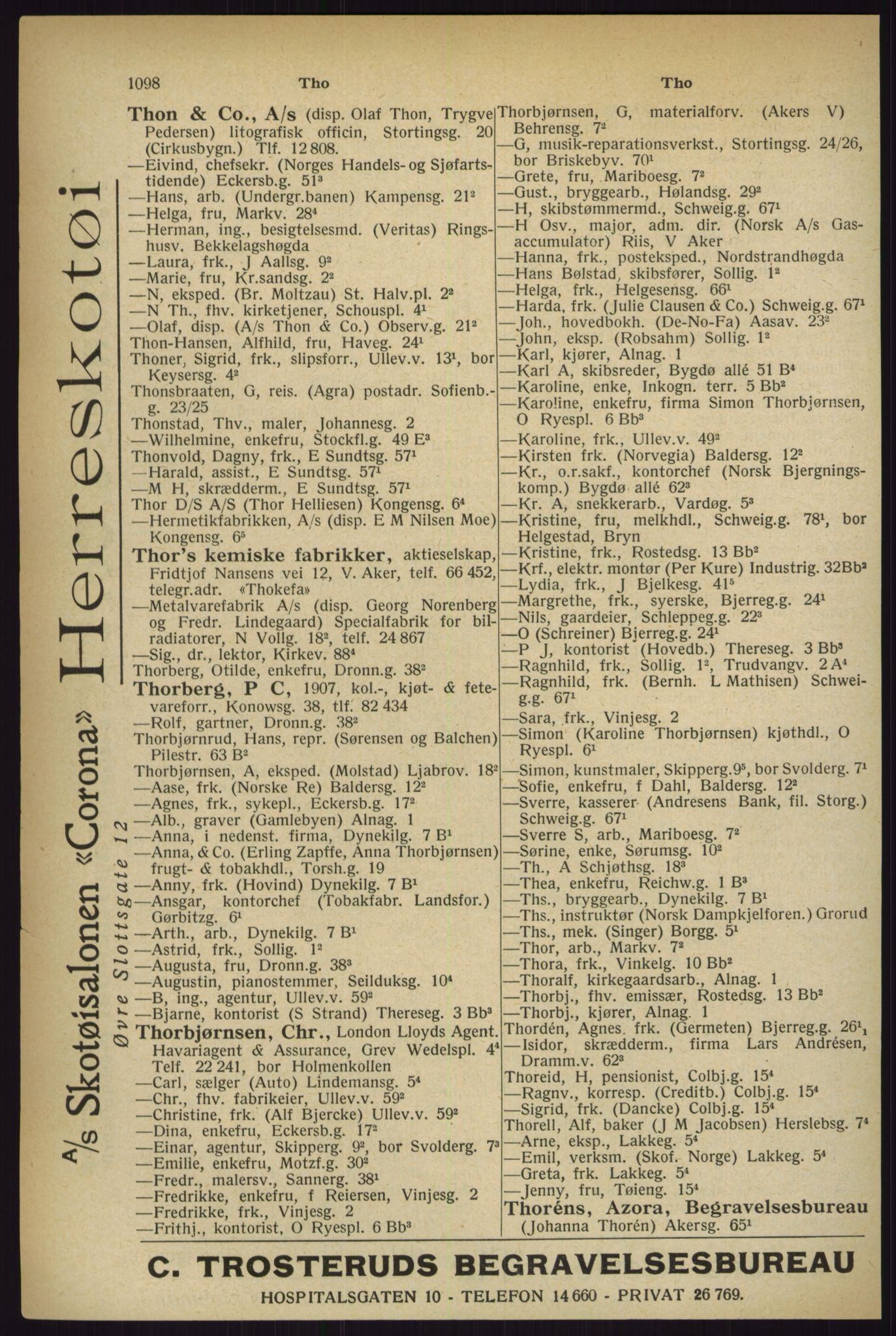 Kristiania/Oslo adressebok, PUBL/-, 1927, s. 1098