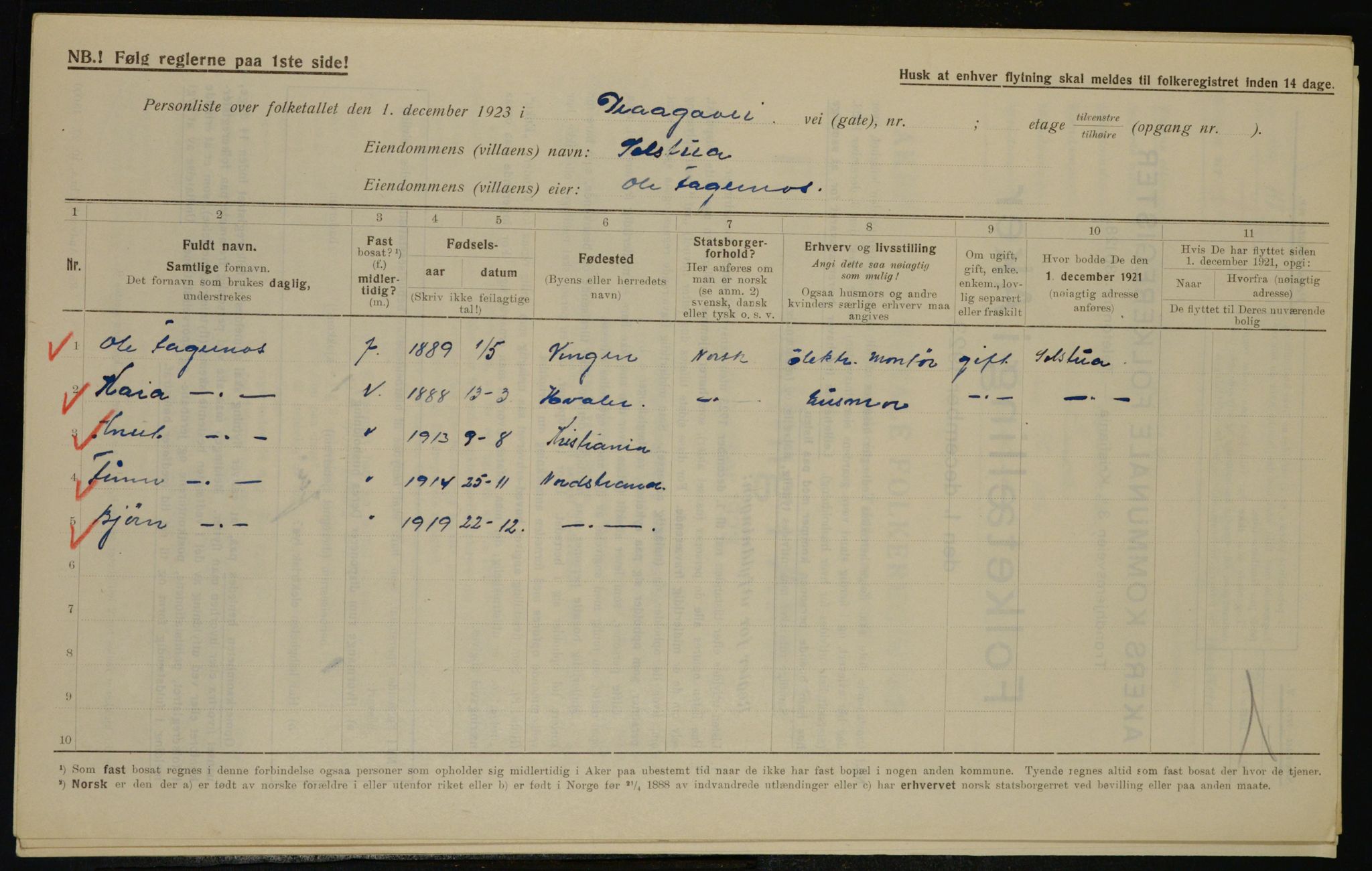 , Kommunal folketelling 1.12.1923 for Aker, 1923, s. 37305