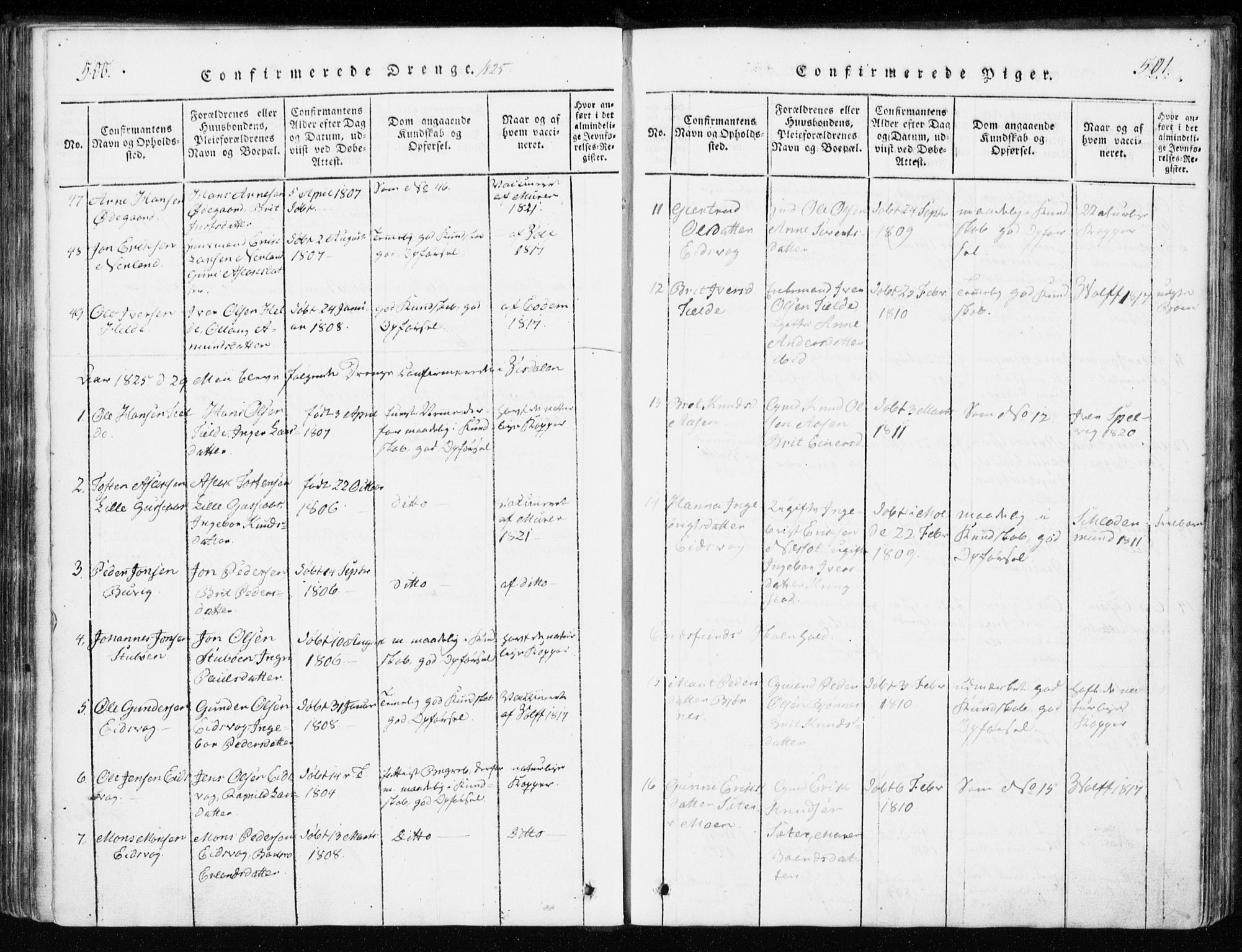 Ministerialprotokoller, klokkerbøker og fødselsregistre - Møre og Romsdal, AV/SAT-A-1454/551/L0623: Ministerialbok nr. 551A03, 1818-1831, s. 500-501