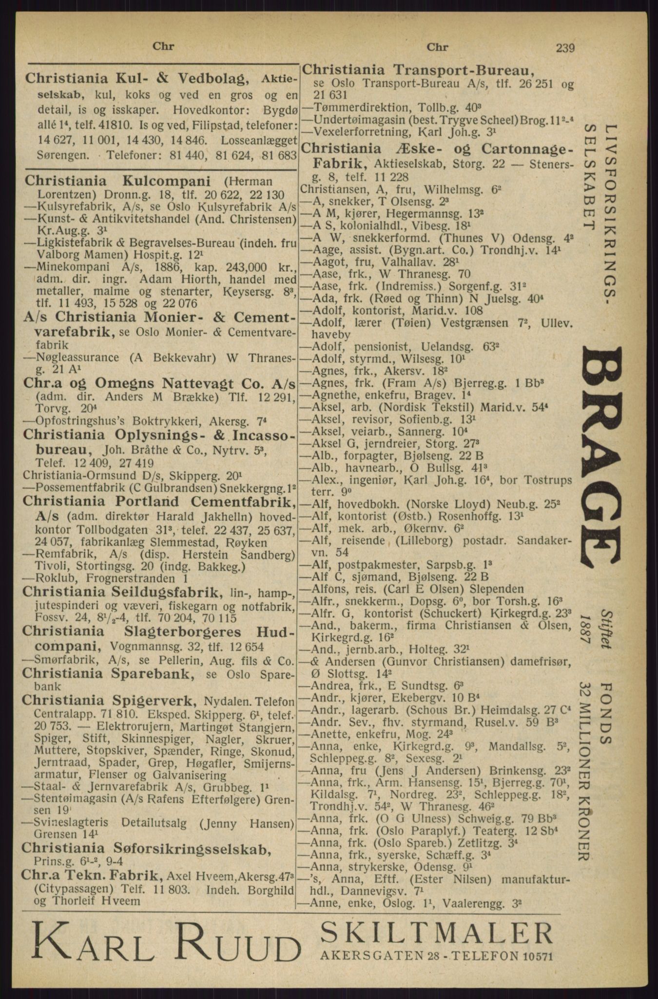 Kristiania/Oslo adressebok, PUBL/-, 1927, s. 239