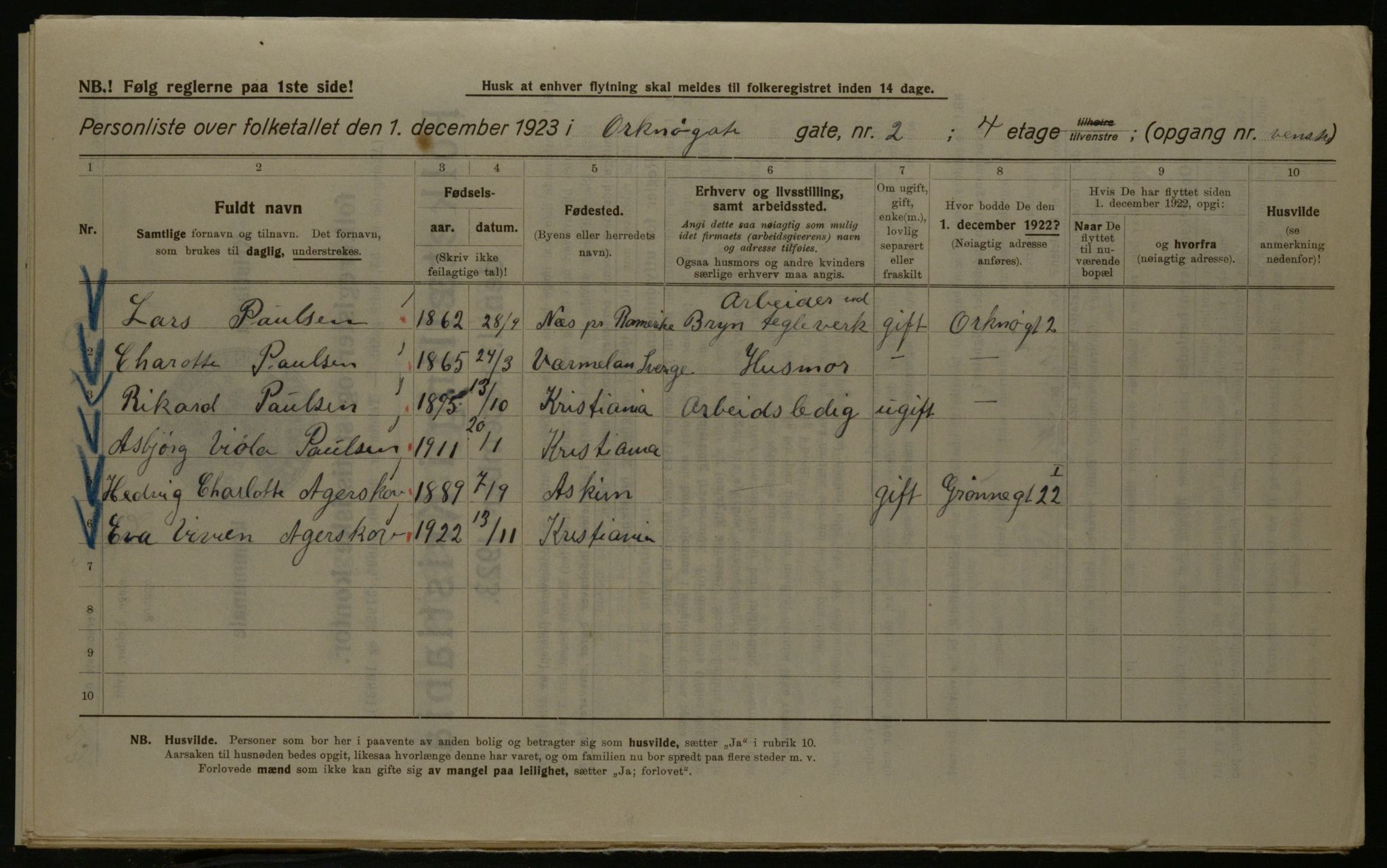 OBA, Kommunal folketelling 1.12.1923 for Kristiania, 1923, s. 83841