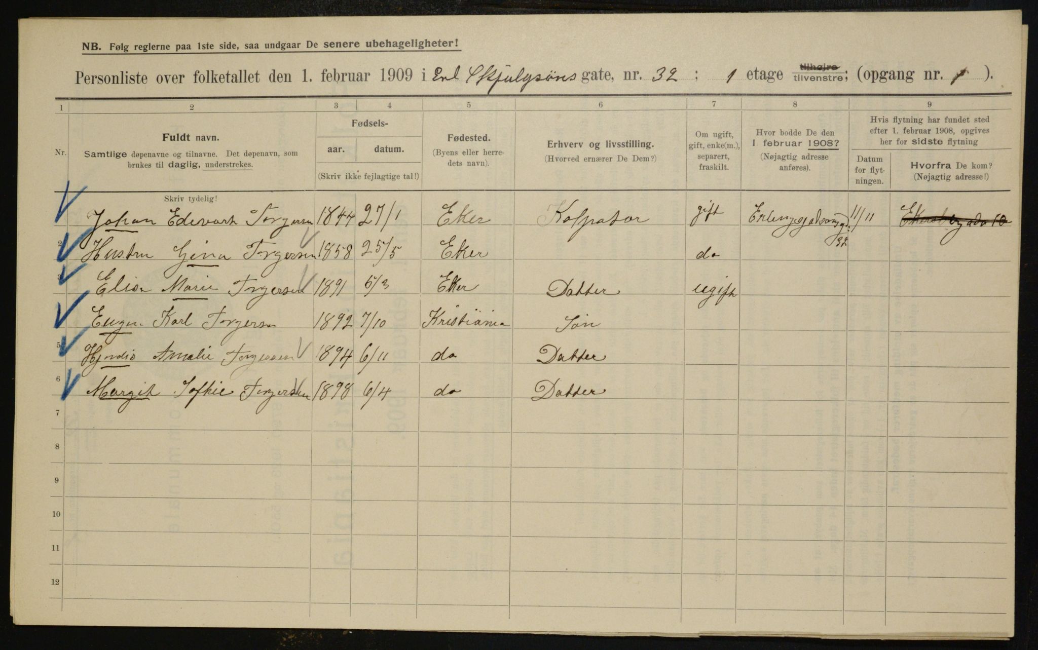 OBA, Kommunal folketelling 1.2.1909 for Kristiania kjøpstad, 1909, s. 20169