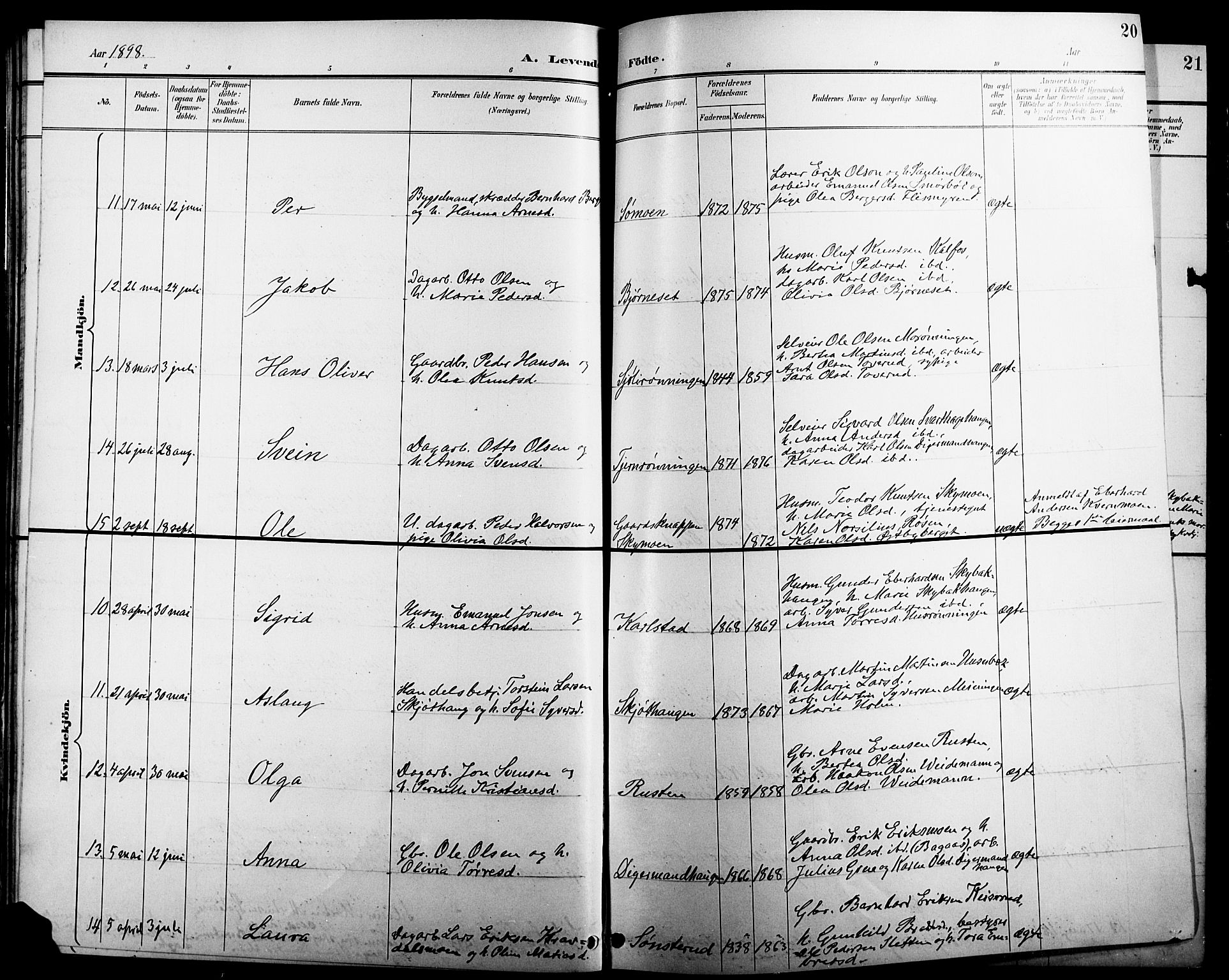Åsnes prestekontor, AV/SAH-PREST-042/H/Ha/Hab/L0005: Klokkerbok nr. 5, 1895-1920, s. 20