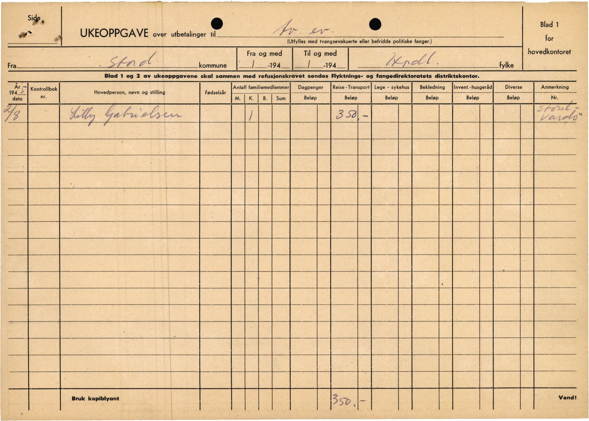 Stord kommune. Formannskapet, IKAH/1221-021/E/Ea/L0003/0007: Emneordna korrespondanse / Stønad til evakuerte , 1945-1946, s. 16