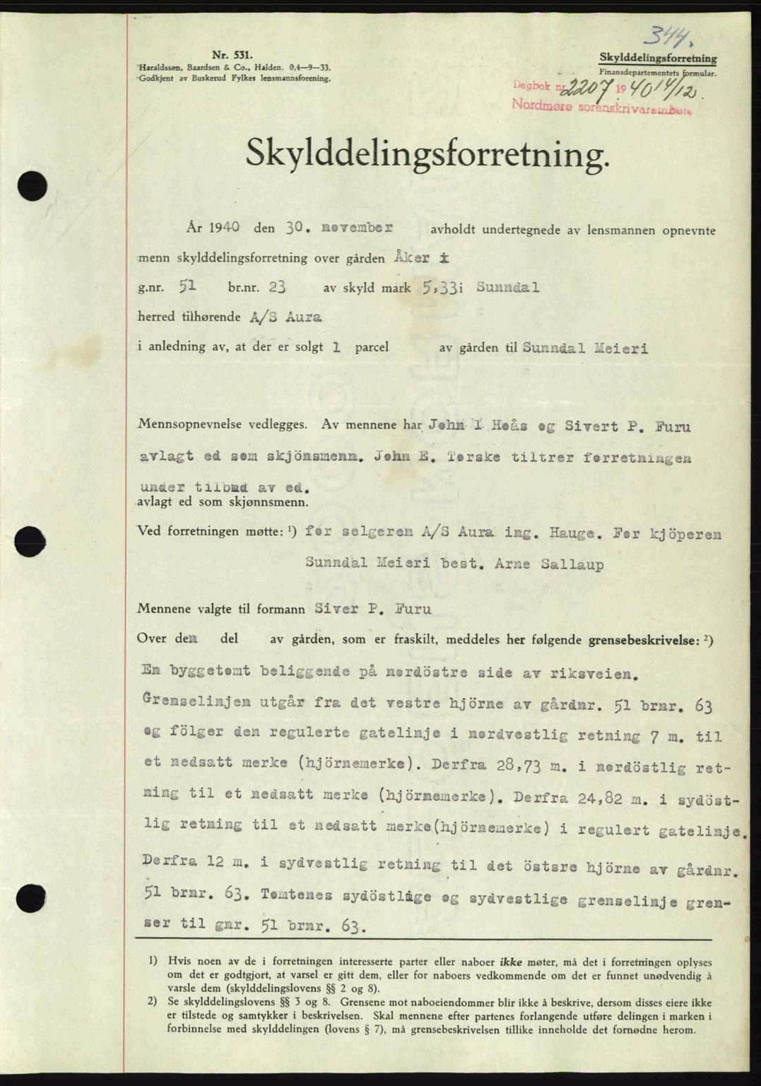 Nordmøre sorenskriveri, SAT/A-4132/1/2/2Ca: Pantebok nr. A89, 1940-1941, Dagboknr: 2207/1940