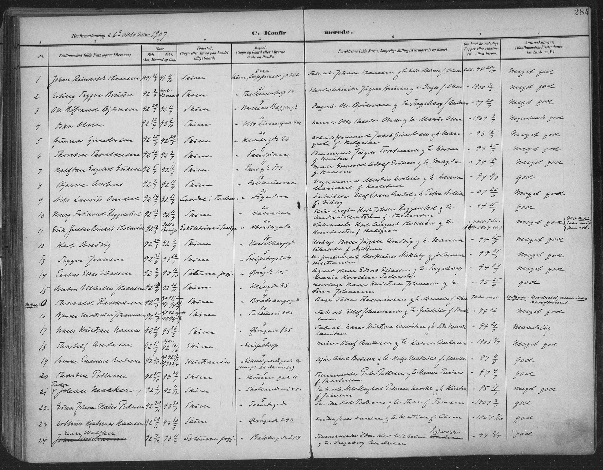 Skien kirkebøker, AV/SAKO-A-302/F/Fa/L0011: Ministerialbok nr. 11, 1900-1907, s. 284