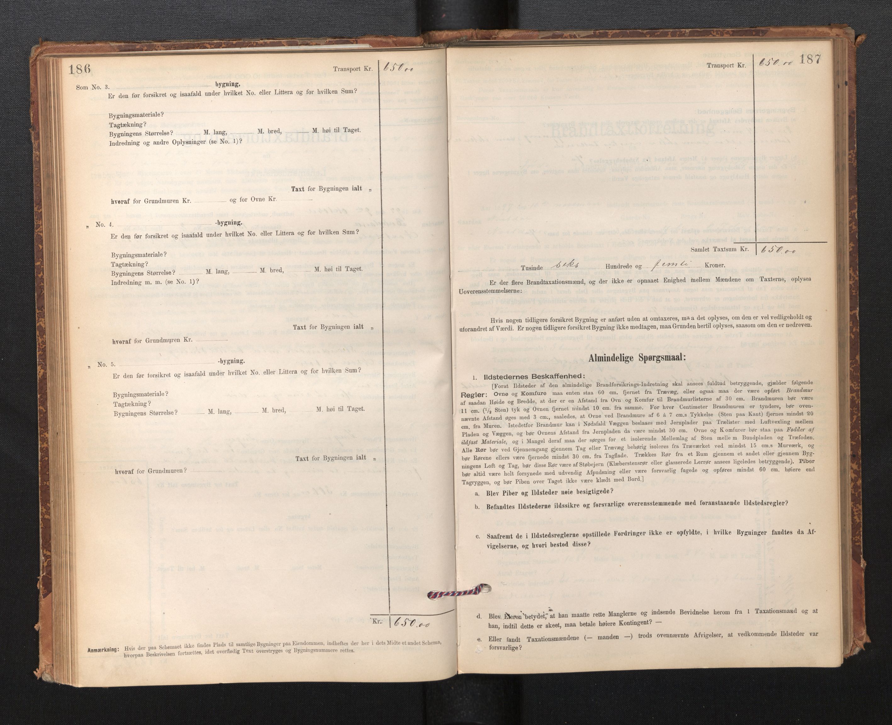 Lensmannen i Førde, SAB/A-27401/0012/L0008: Branntakstprotokoll, skjematakst, 1895-1922, s. 186-187