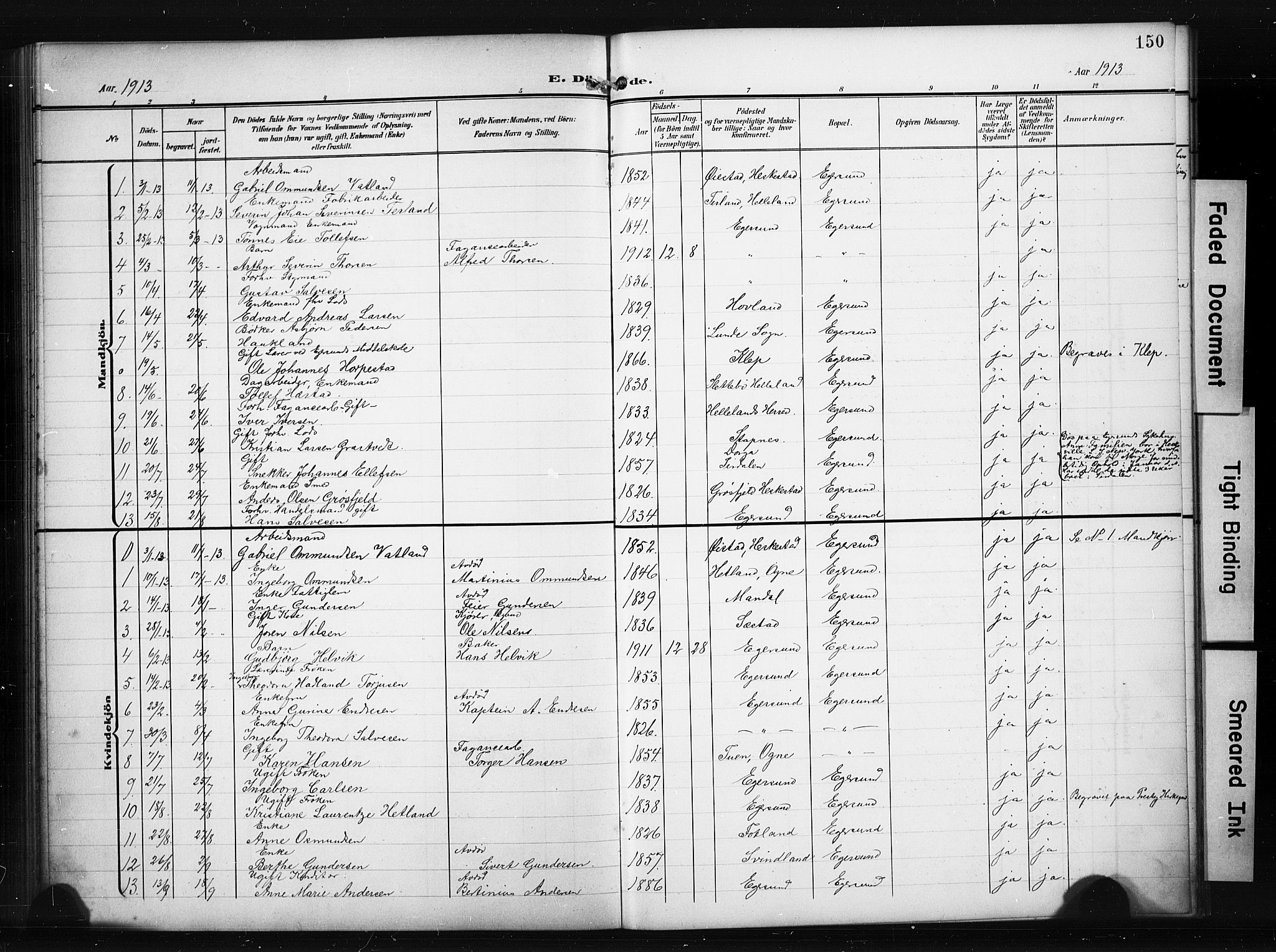 Eigersund sokneprestkontor, AV/SAST-A-101807/S09/L0012: Klokkerbok nr. B 12, 1908-1930, s. 150