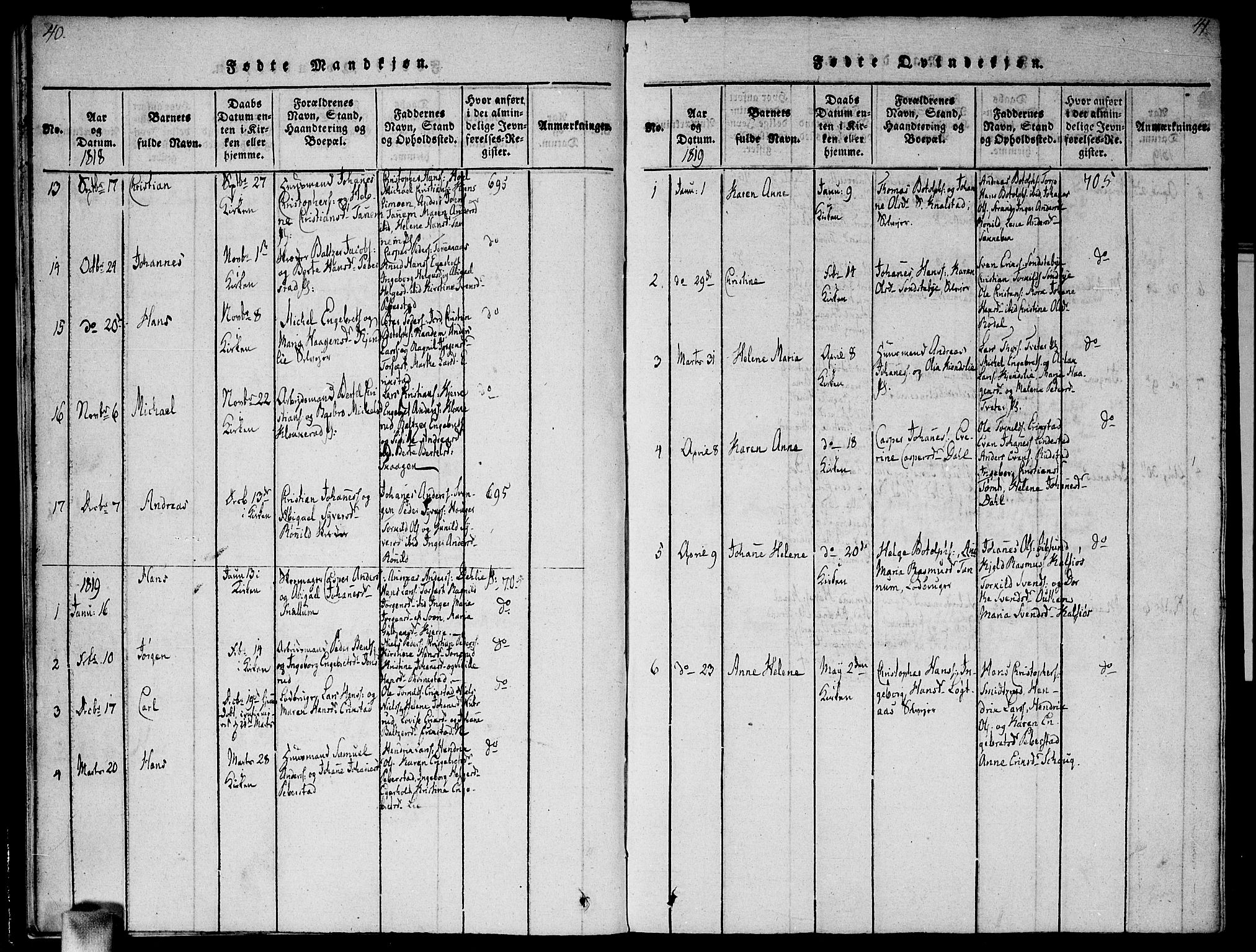 Vestby prestekontor Kirkebøker, AV/SAO-A-10893/G/Ga/L0001: Klokkerbok nr. I 1, 1814-1827, s. 40-41