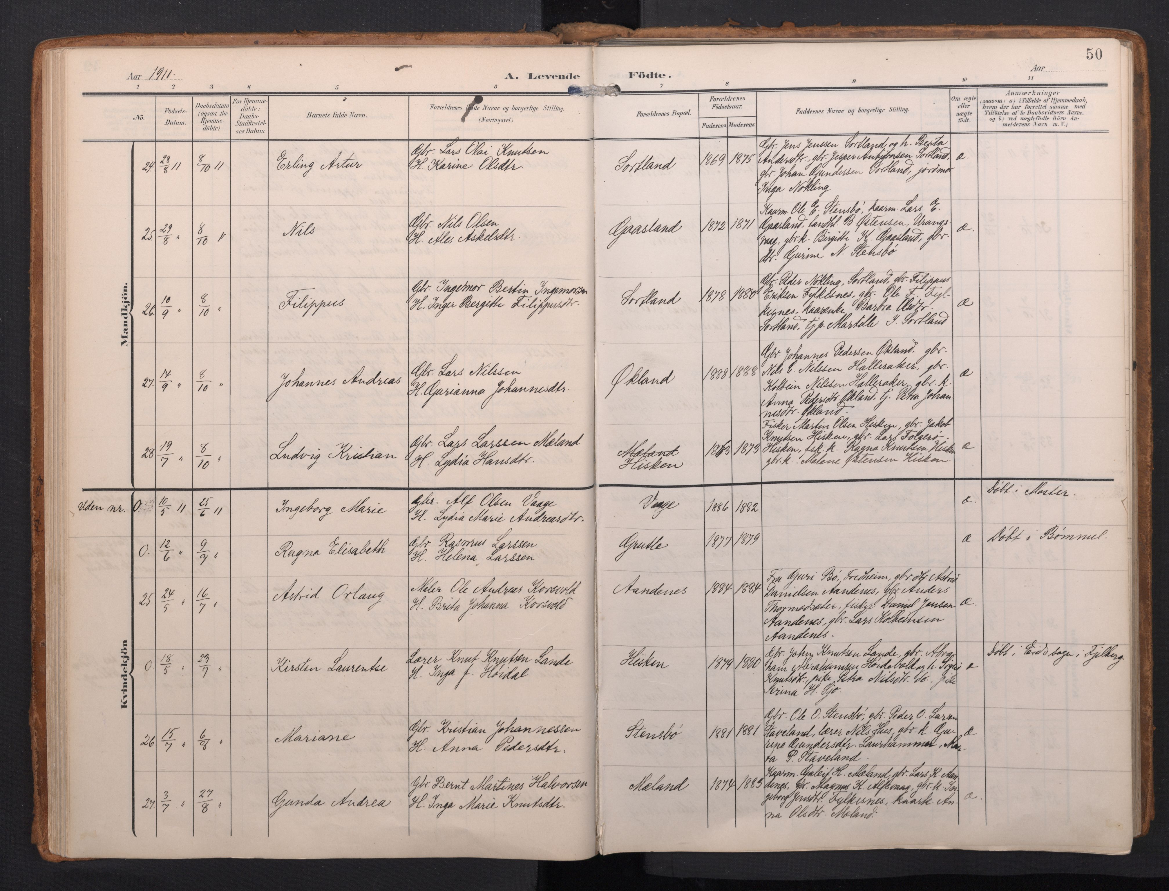 Finnås sokneprestembete, AV/SAB-A-99925/H/Ha/Haa/Haac/L0003: Ministerialbok nr. C 3, 1905-1917, s. 50