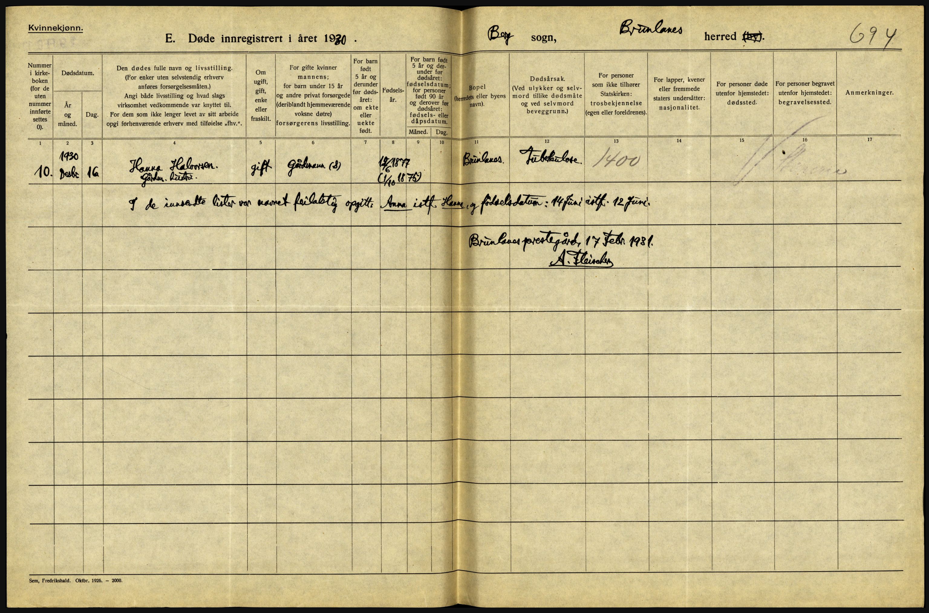 Statistisk sentralbyrå, Sosiodemografiske emner, Befolkning, AV/RA-S-2228/D/Df/Dfc/Dfcj/L0017: Vestfold. Telemark, 1930, s. 84