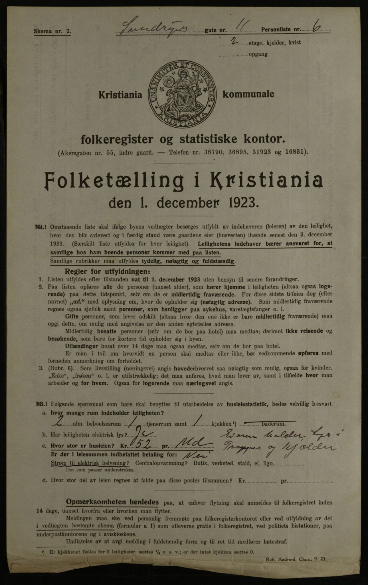 OBA, Kommunal folketelling 1.12.1923 for Kristiania, 1923, s. 116722