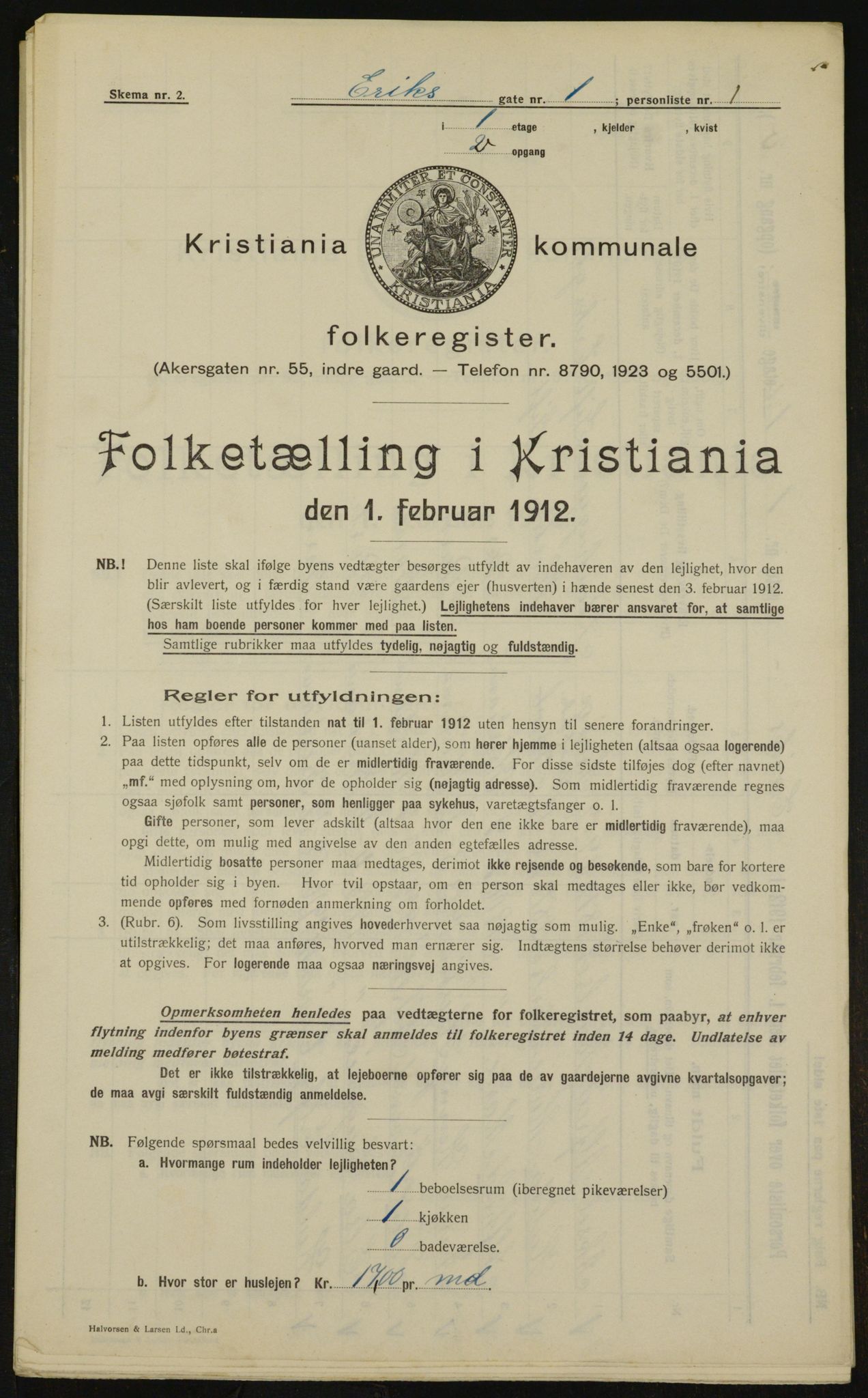 OBA, Kommunal folketelling 1.2.1912 for Kristiania, 1912, s. 19498