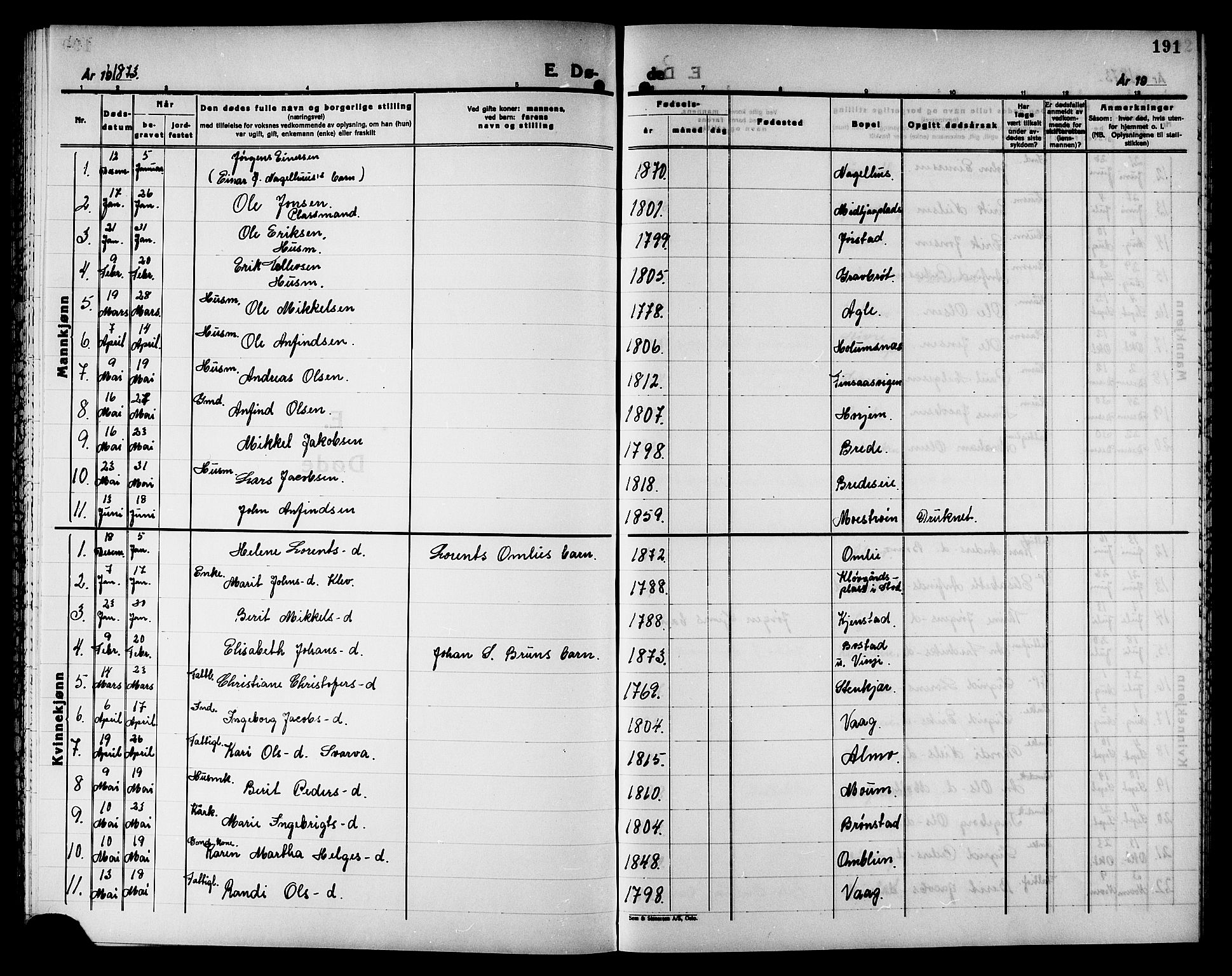 Ministerialprotokoller, klokkerbøker og fødselsregistre - Nord-Trøndelag, AV/SAT-A-1458/749/L0486: Ministerialbok nr. 749D02, 1873-1887, s. 191