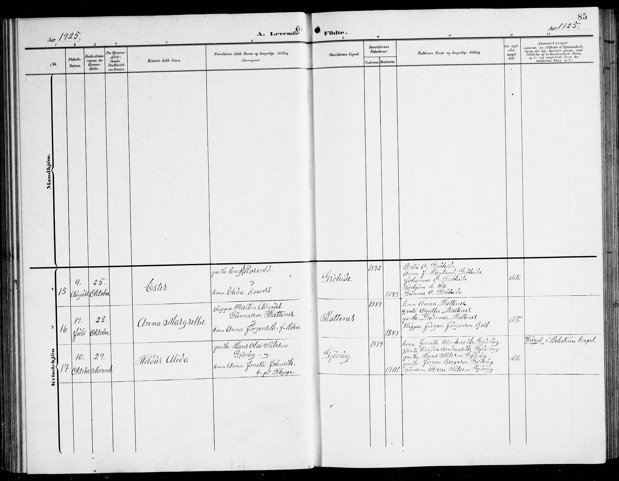 Tysnes sokneprestembete, AV/SAB-A-78601/H/Haa: Ministerialbok nr. B 2, 1907-1925, s. 85