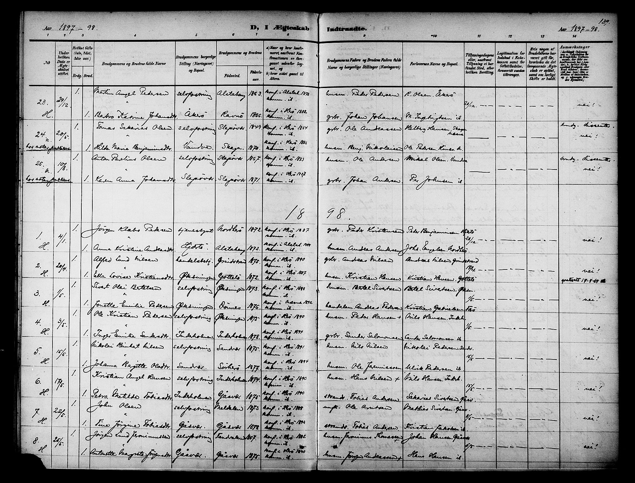 Ministerialprotokoller, klokkerbøker og fødselsregistre - Nordland, AV/SAT-A-1459/834/L0508: Ministerialbok nr. 834A06, 1892-1901, s. 139