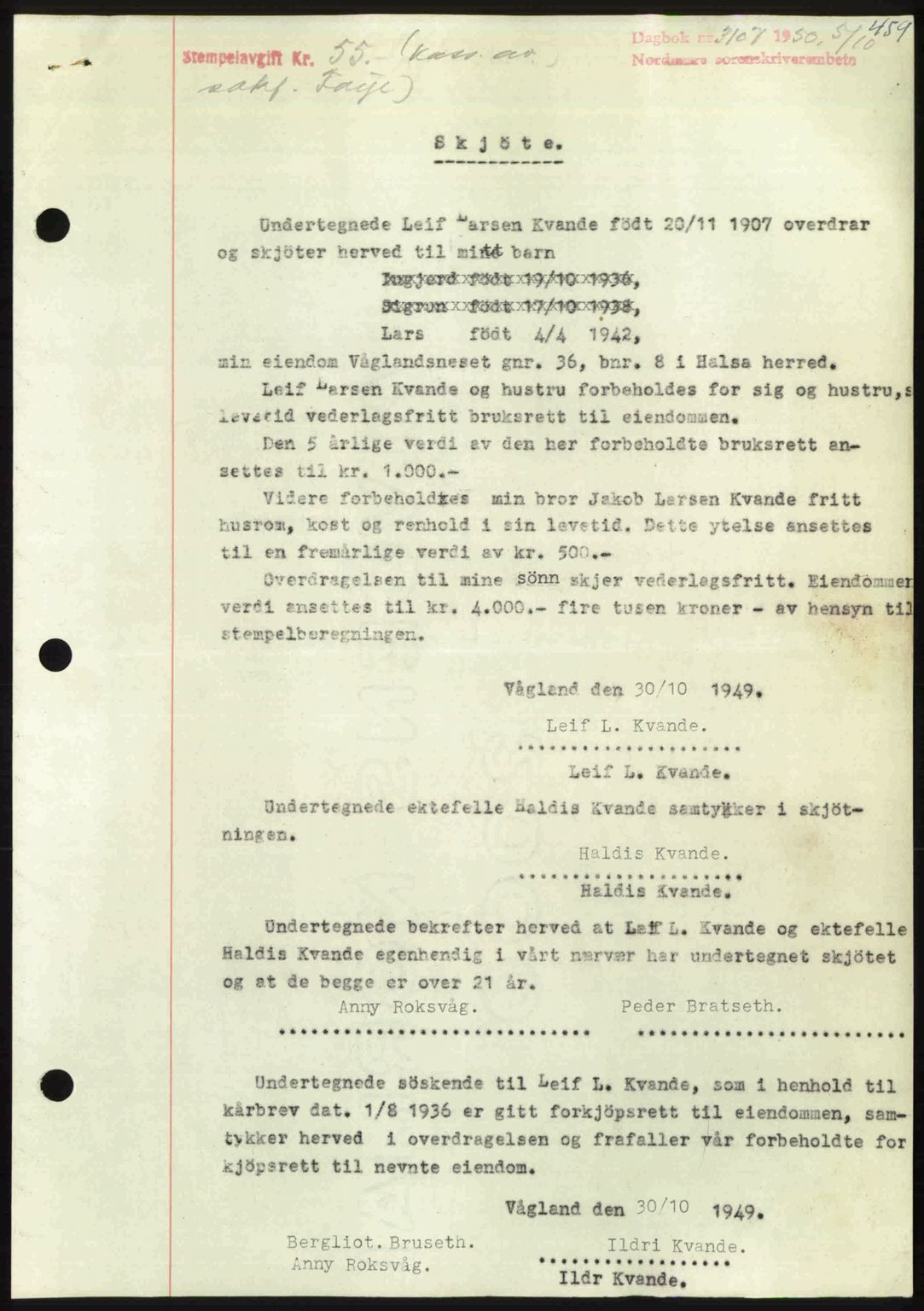 Nordmøre sorenskriveri, SAT/A-4132/1/2/2Ca: Pantebok nr. A116, 1950-1950, Dagboknr: 3107/1950