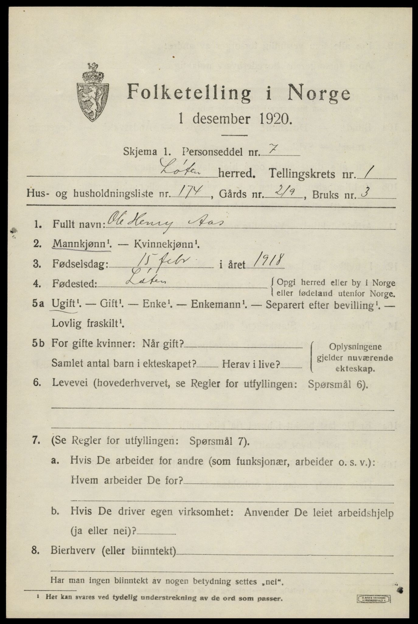 SAH, Folketelling 1920 for 0415 Løten herred, 1920, s. 4343