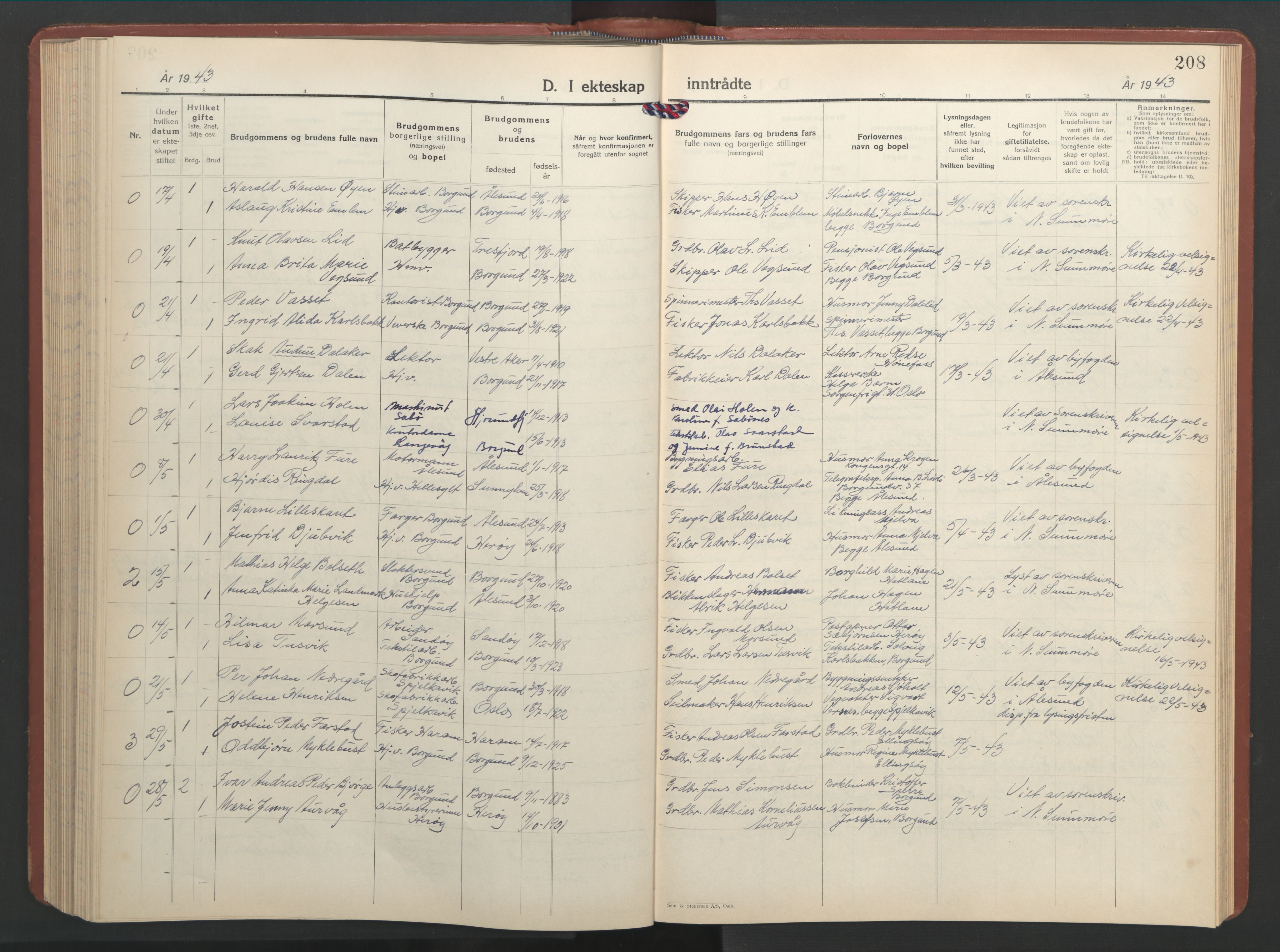 Ministerialprotokoller, klokkerbøker og fødselsregistre - Møre og Romsdal, AV/SAT-A-1454/528/L0437: Klokkerbok nr. 528C18, 1939-1948, s. 208