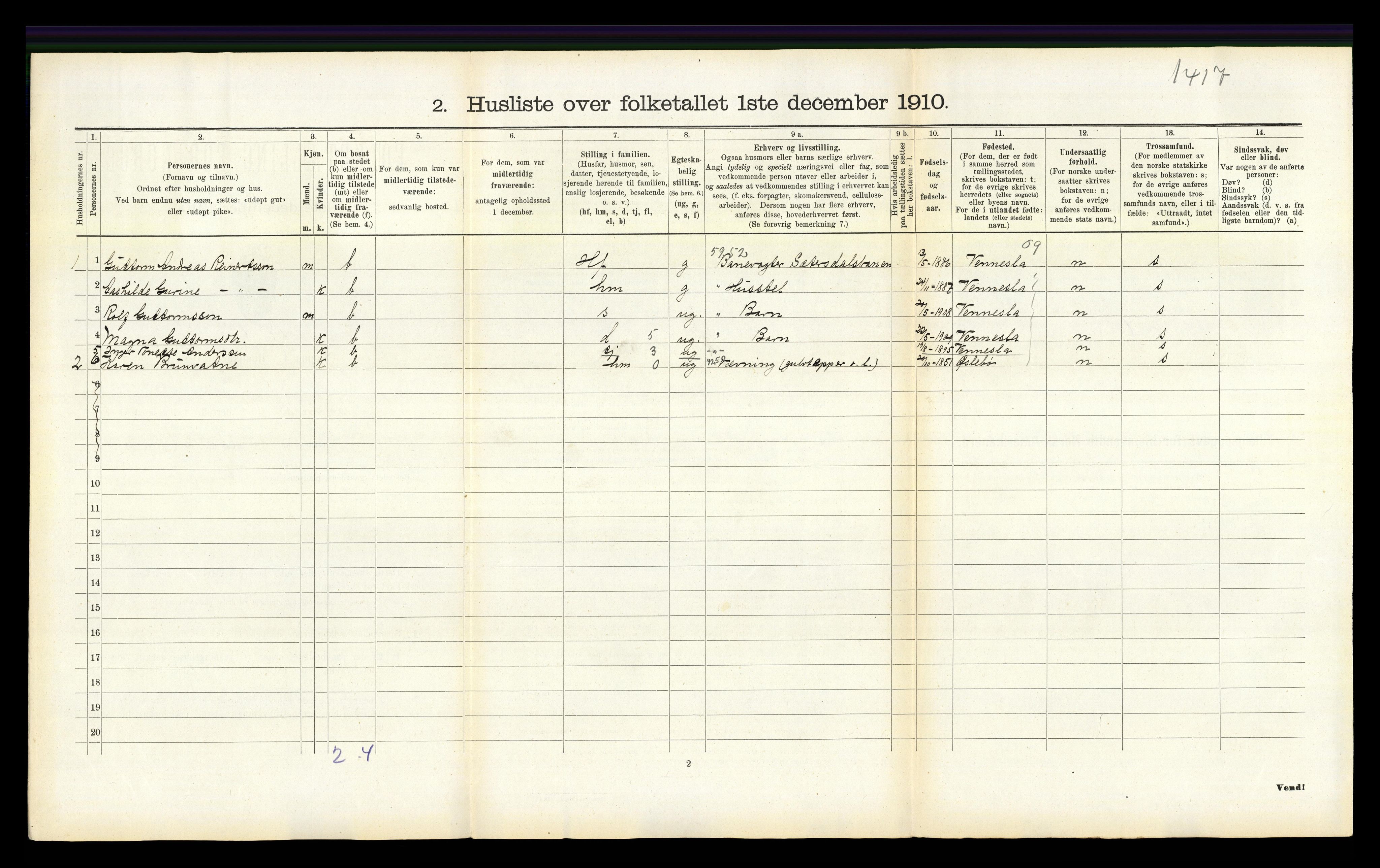 RA, Folketelling 1910 for 1012 Oddernes herred, 1910, s. 570