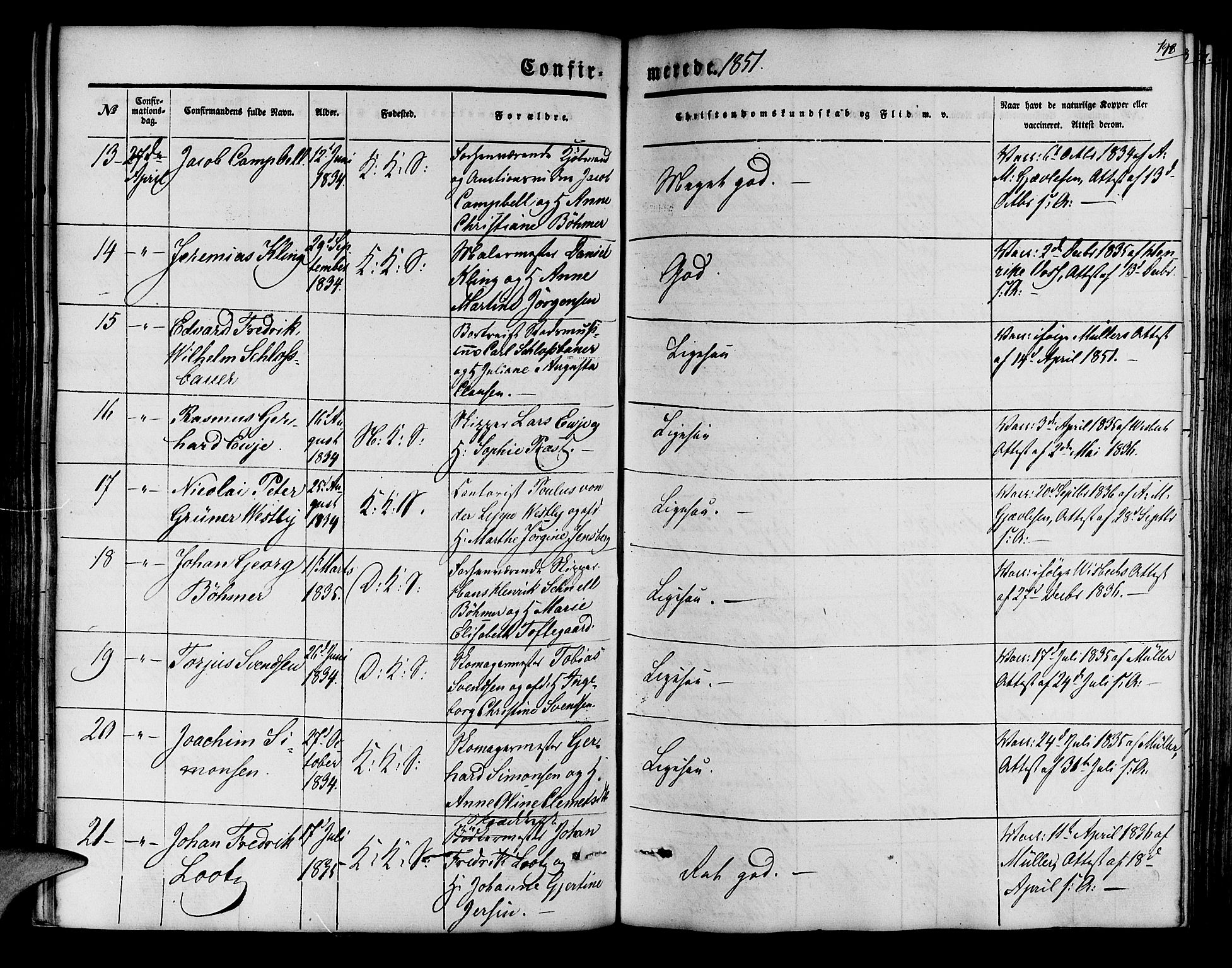 Korskirken sokneprestembete, AV/SAB-A-76101/H/Hab: Klokkerbok nr. C 1, 1839-1868, s. 198