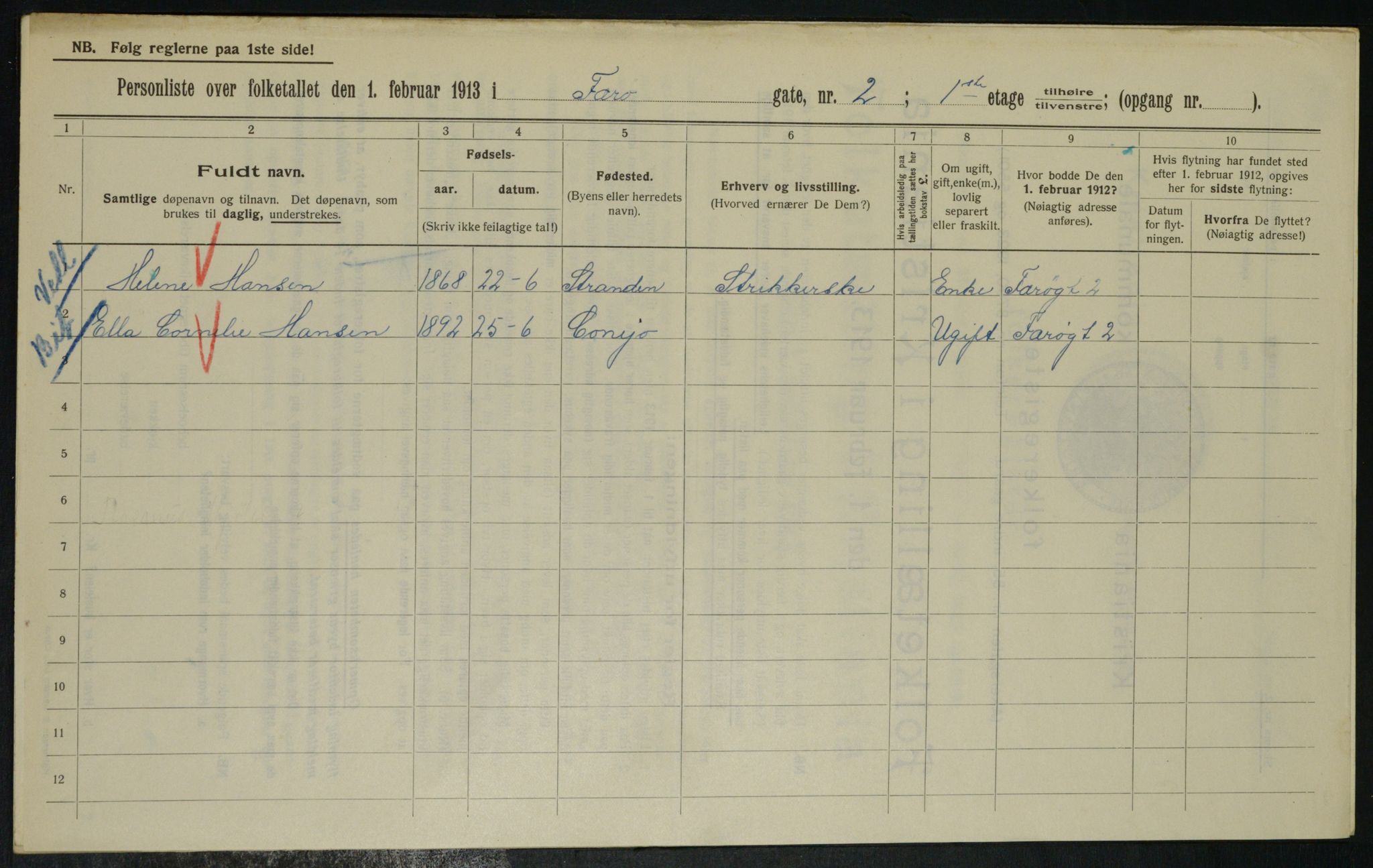 OBA, Kommunal folketelling 1.2.1913 for Kristiania, 1913, s. 2500