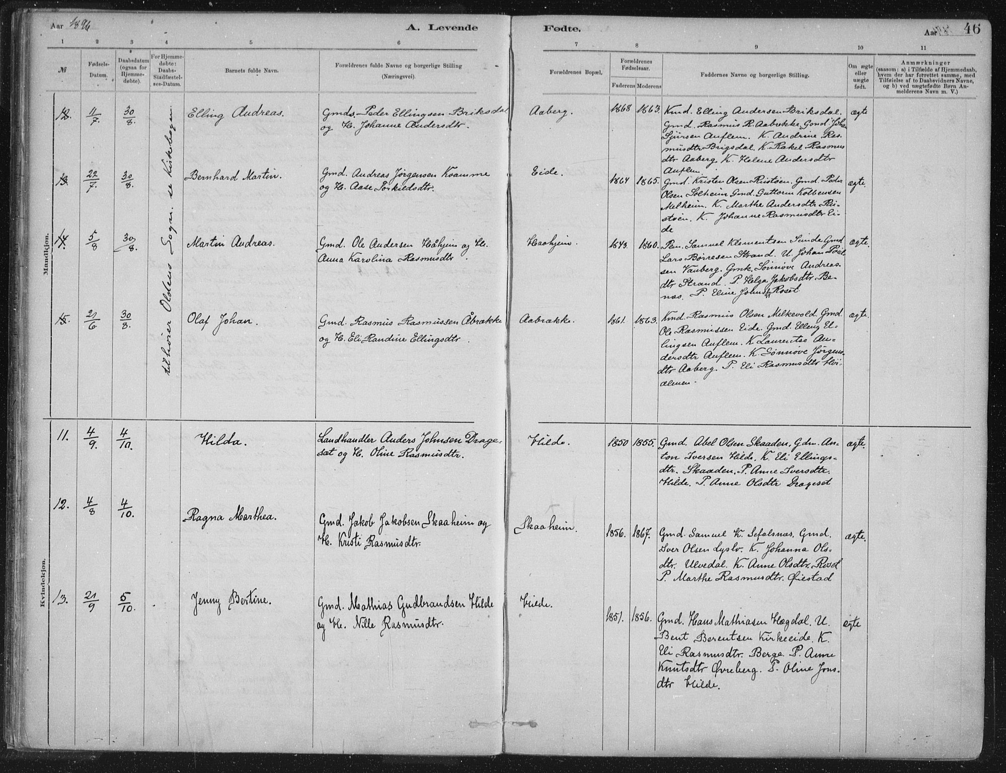 Innvik sokneprestembete, AV/SAB-A-80501: Ministerialbok nr. B  1, 1879-1902, s. 46