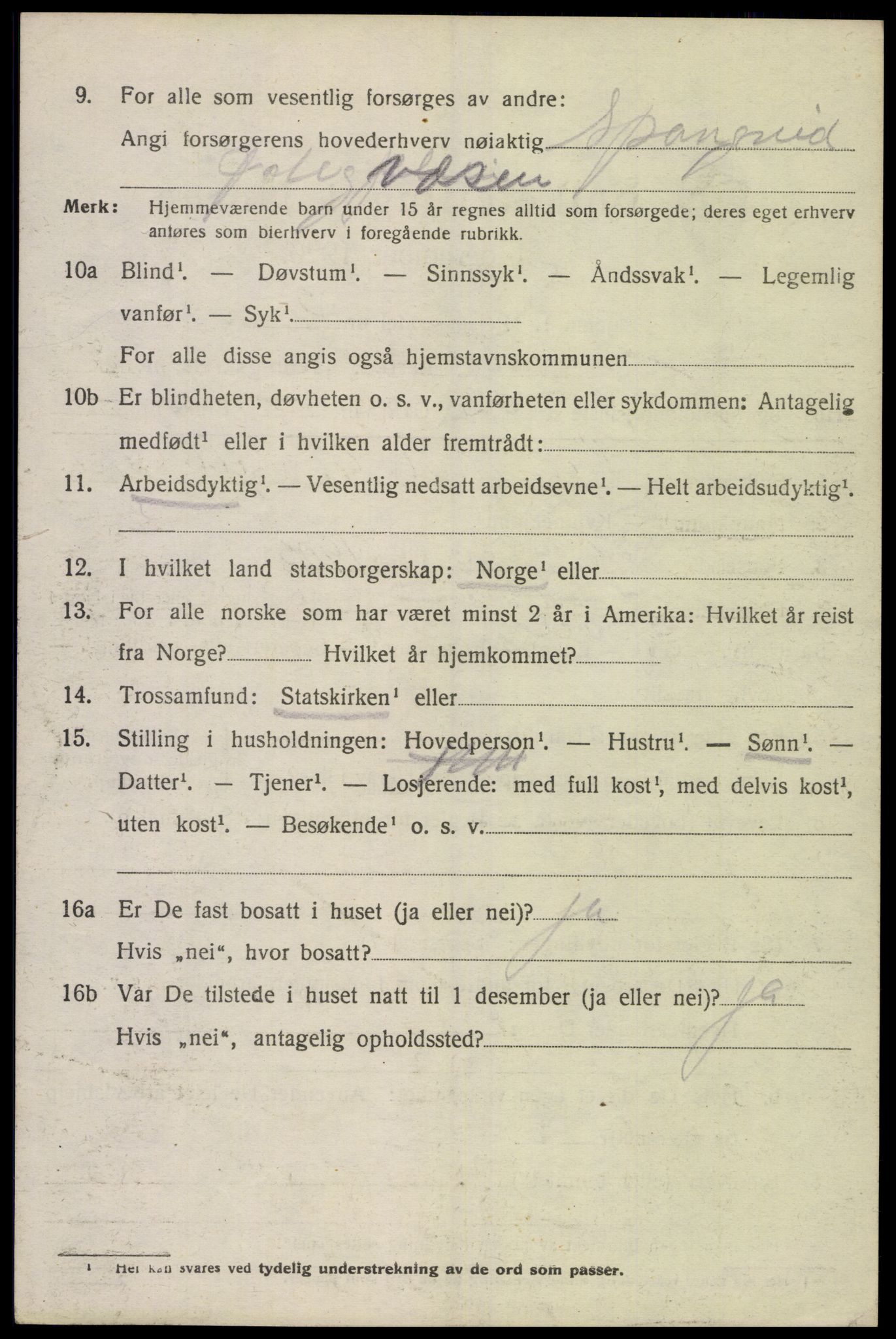 SAK, Folketelling 1920 for 1030 Spangereid herred, 1920, s. 3166
