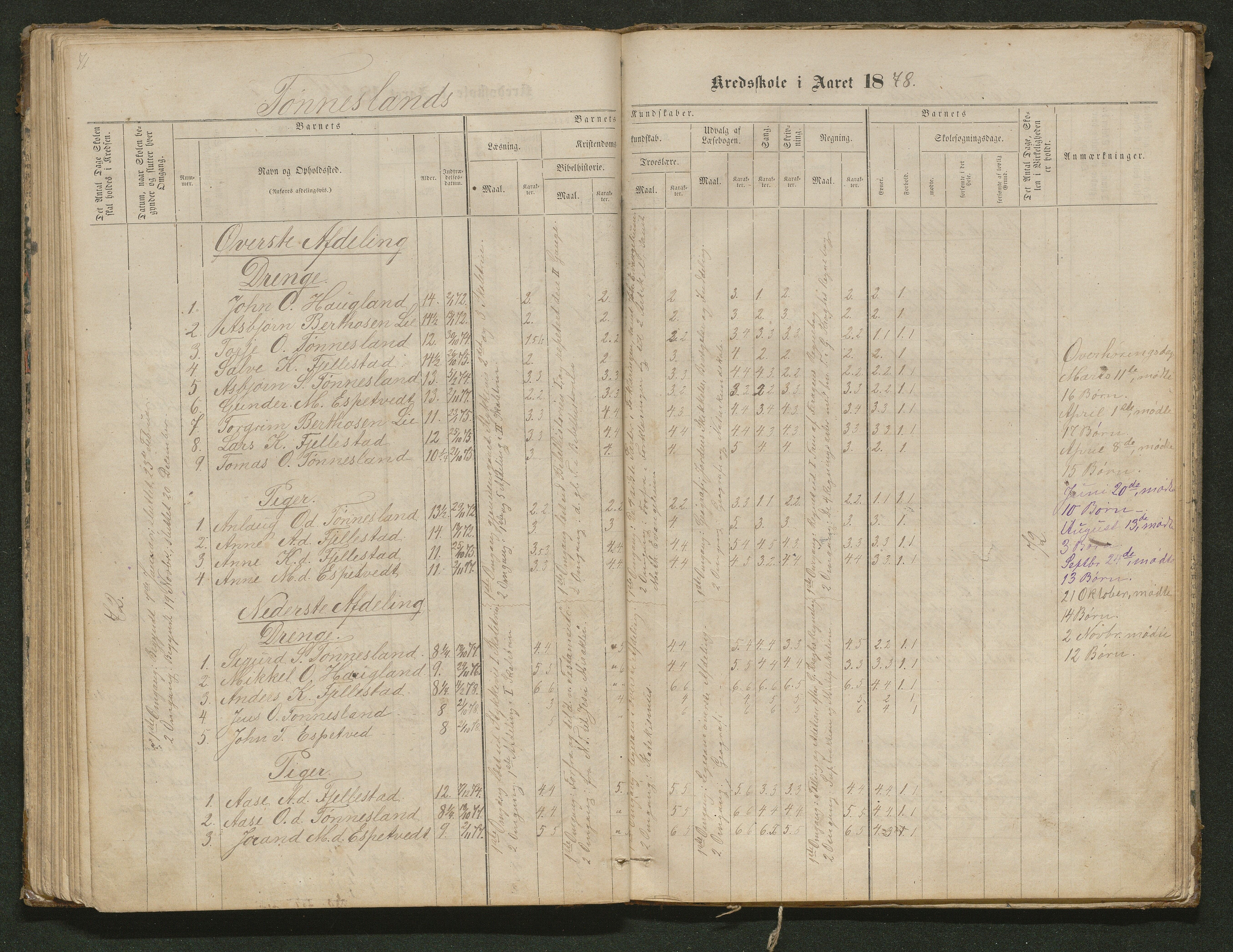 Hornnes kommune, Tønnesvold, Abusland skolekretser, AAKS/KA0936-550g/F1/L0001: Skoleprotokoll Abusland, Tønnesvold, 1864-1896, s. 71