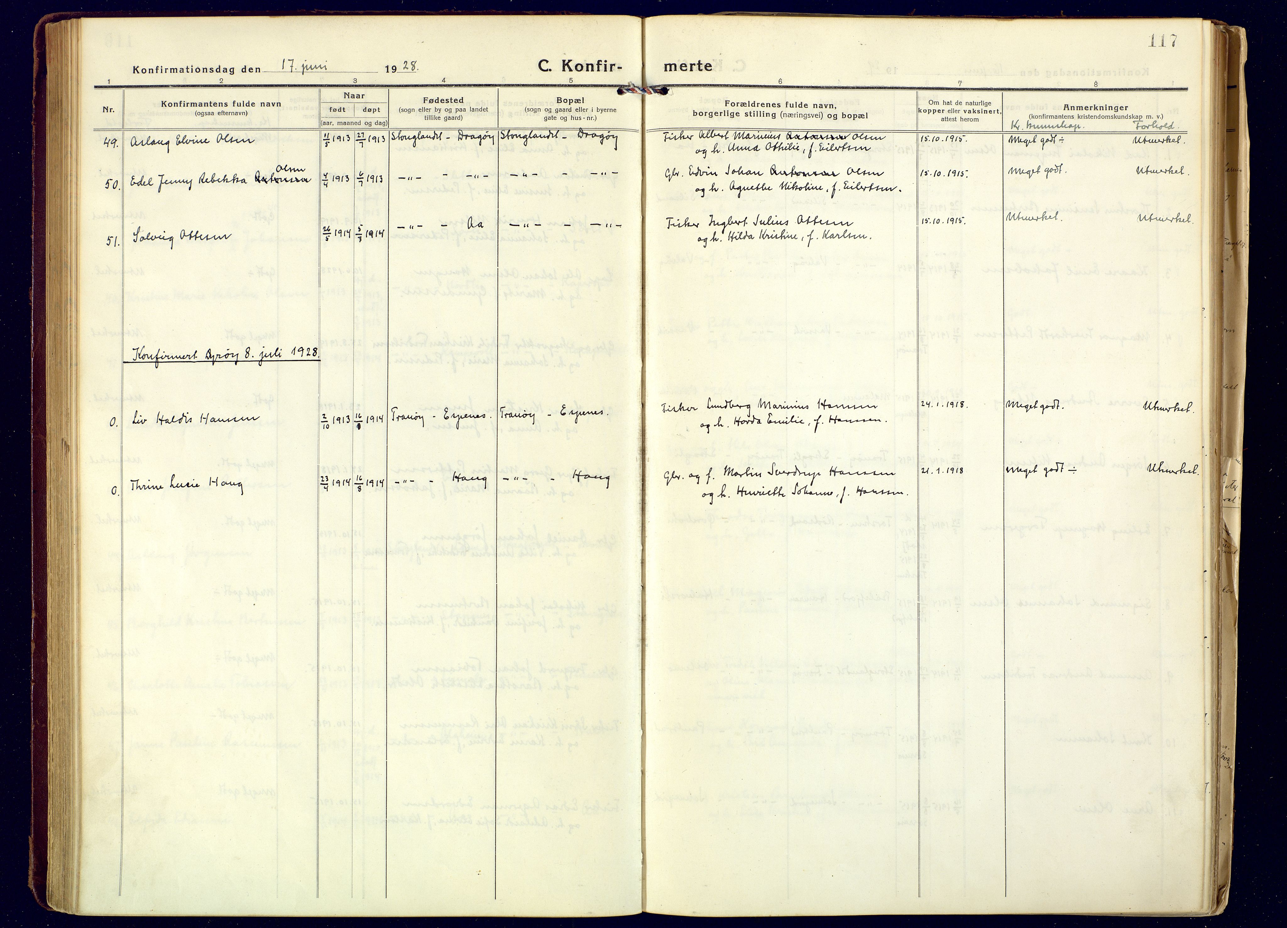 Tranøy sokneprestkontor, AV/SATØ-S-1313/I/Ia/Iaa/L0016kirke: Ministerialbok nr. 16, 1919-1932, s. 117